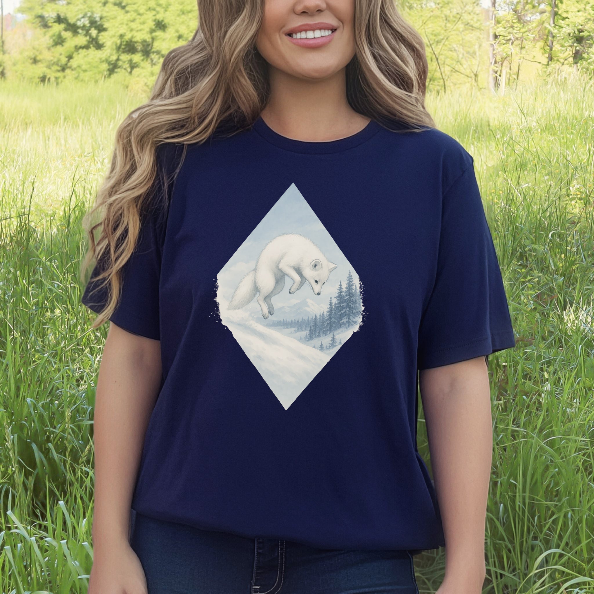 Jumping White Fox in the Snow Spirit T-Shirt