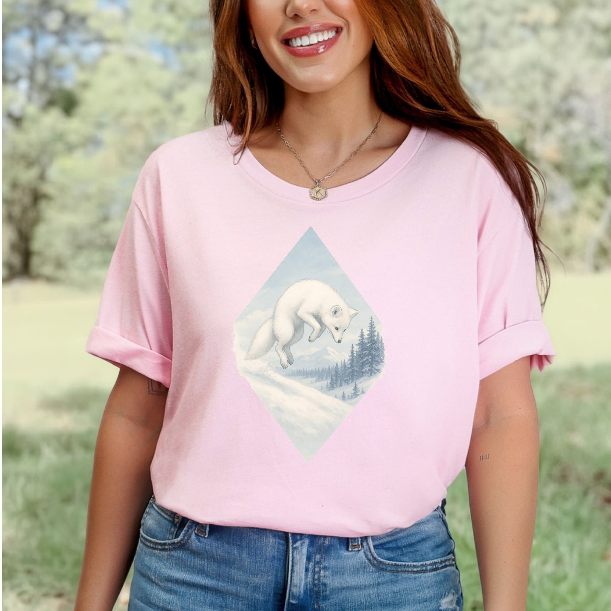 Jumping White Fox in the Snow Spirit T-Shirt