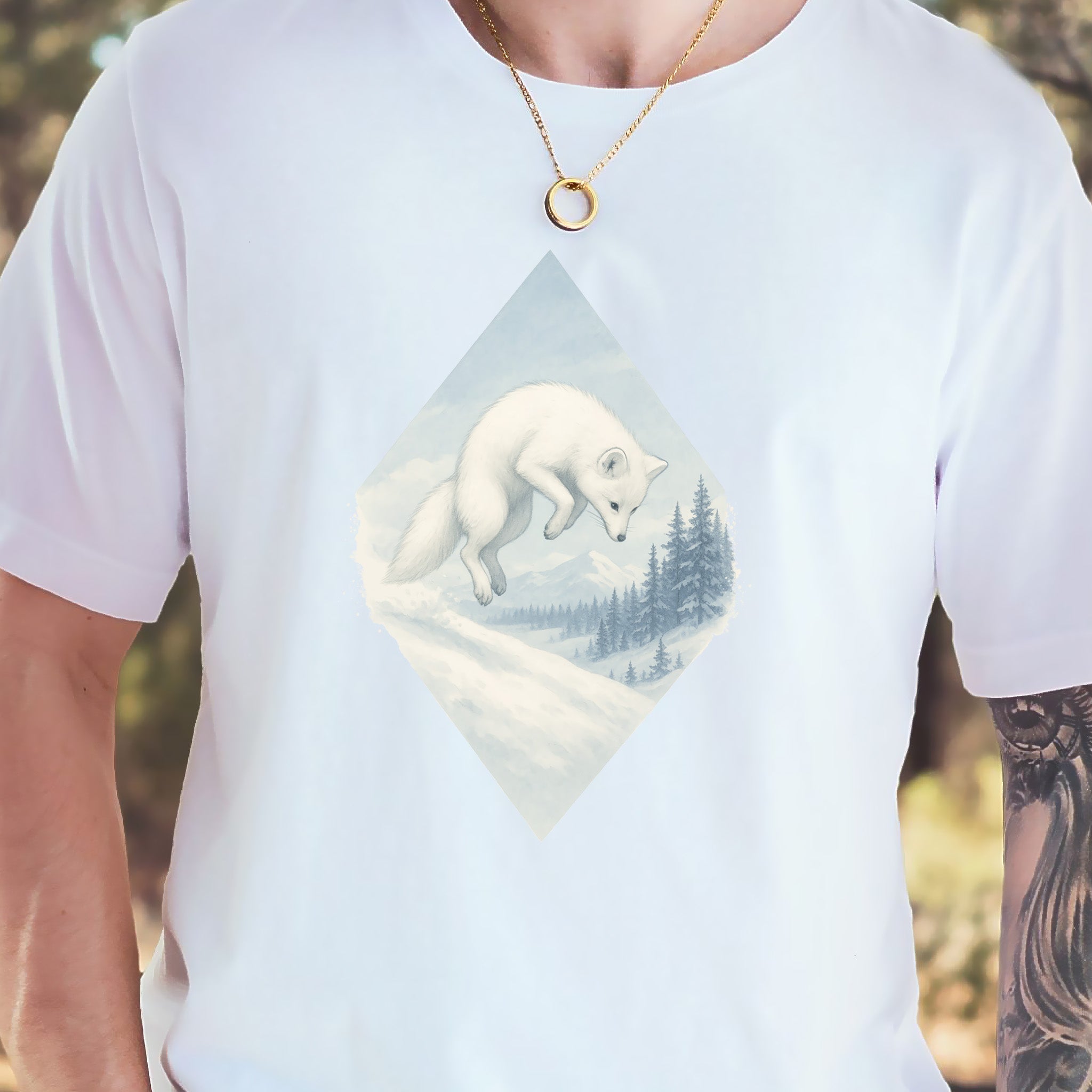 Jumping White Fox in the Snow Spirit T-Shirt