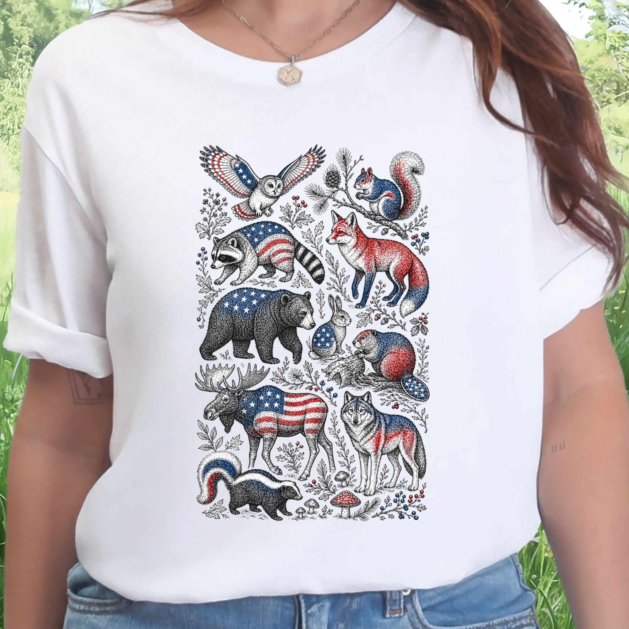 Wild America Patriotic Forest Wildlife 4th of July Nature Lover T-Shirt