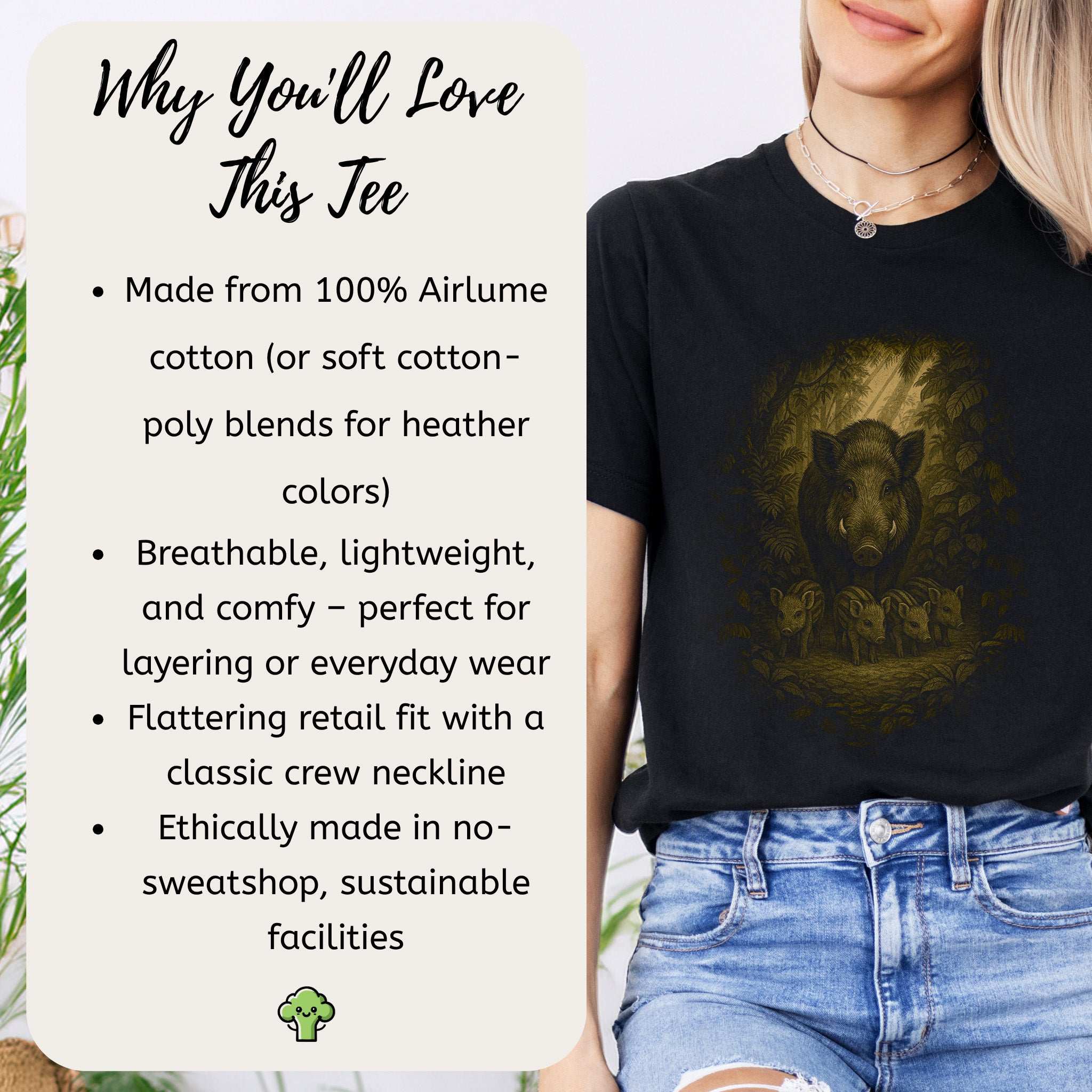 Wild Boar Spirit Animal T-Shirt – Woodland Family Guardian Vibes features a cozy black tee with a vintage boar design.
