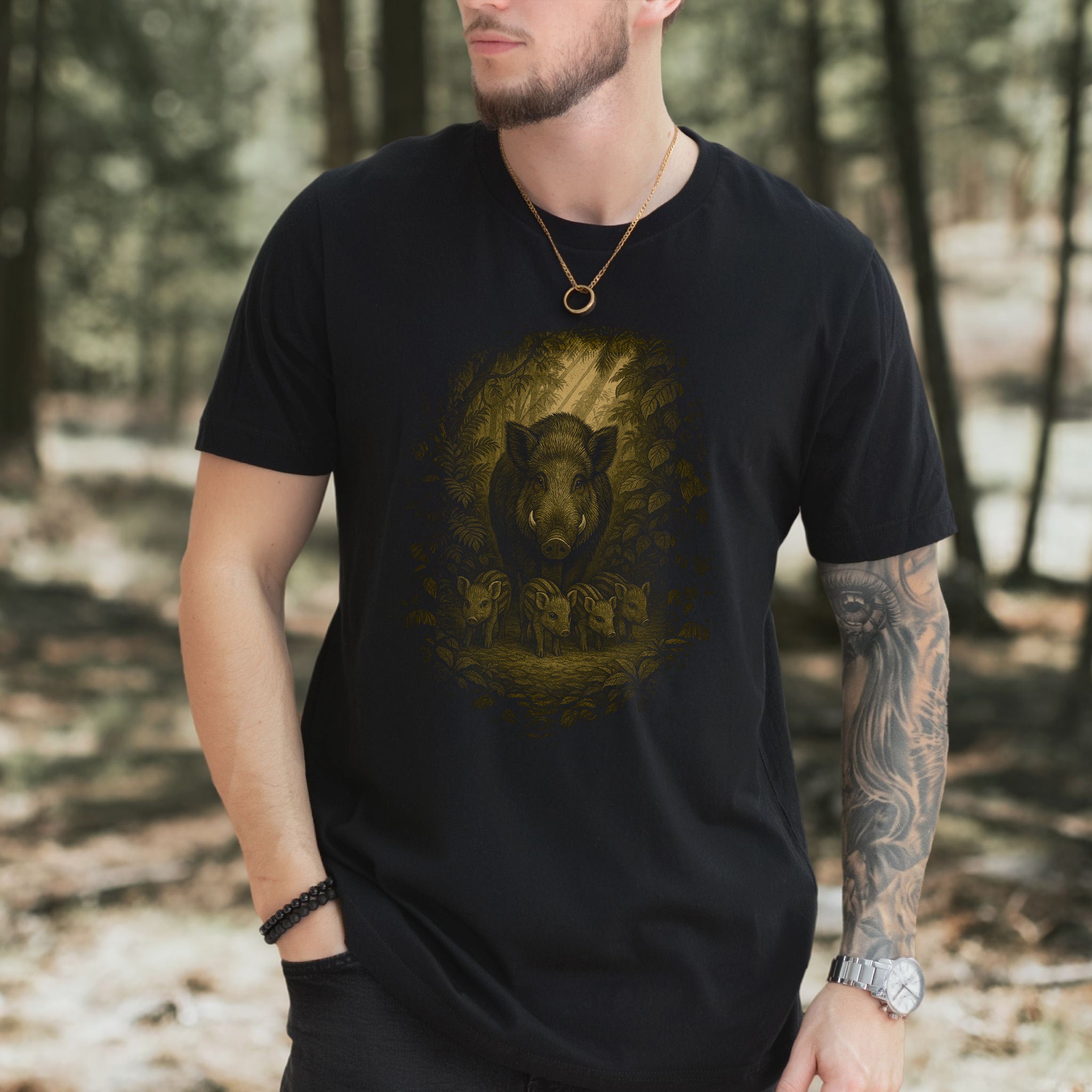 Wild Boar Spirit Animal T-Shirt – Woodland Family Guardian Vibes