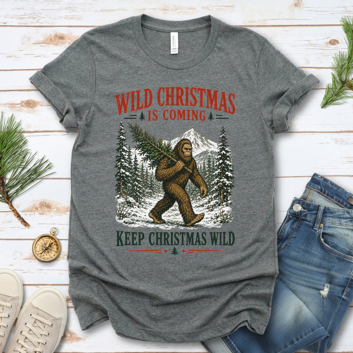 Wild Christmas Is Coming Sasquatch Keep Christmas Wild Bigfoot T-Shirt