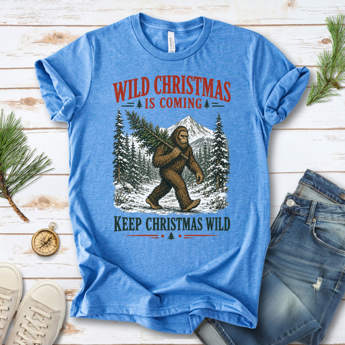Wild Christmas Is Coming Sasquatch Keep Christmas Wild Bigfoot T-Shirt