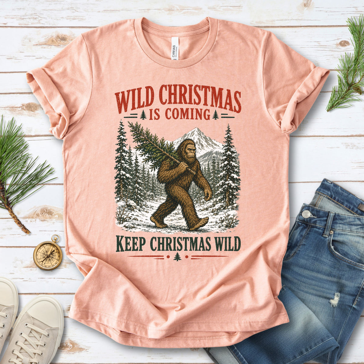 Wild Christmas Is Coming Sasquatch Keep Christmas Wild Bigfoot T-Shirt