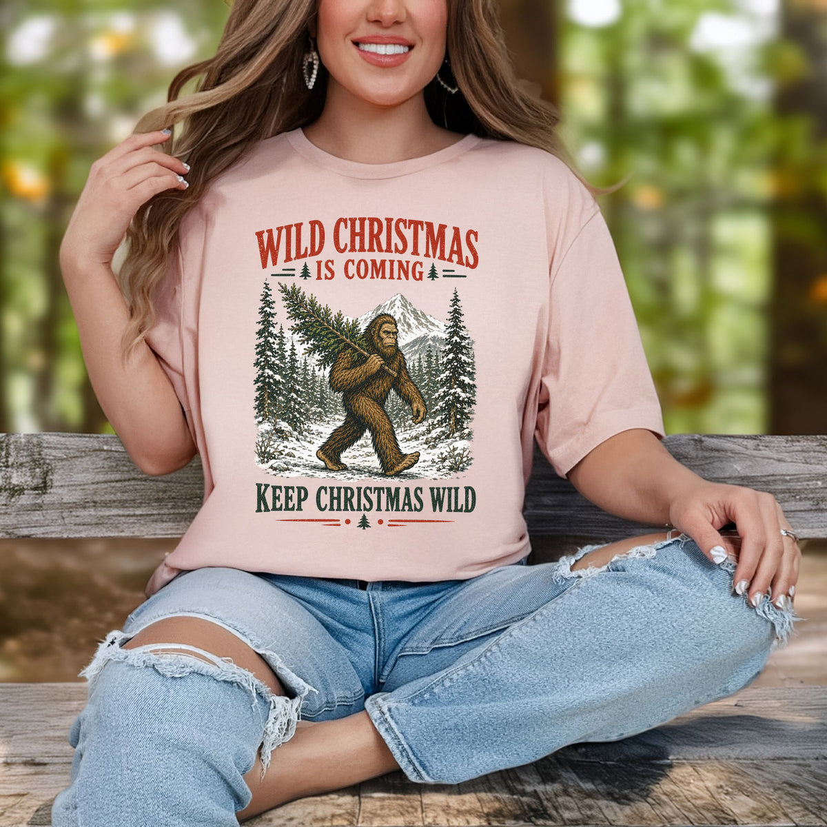 Wild Christmas Is Coming Sasquatch Keep Christmas Wild Bigfoot T-Shirt