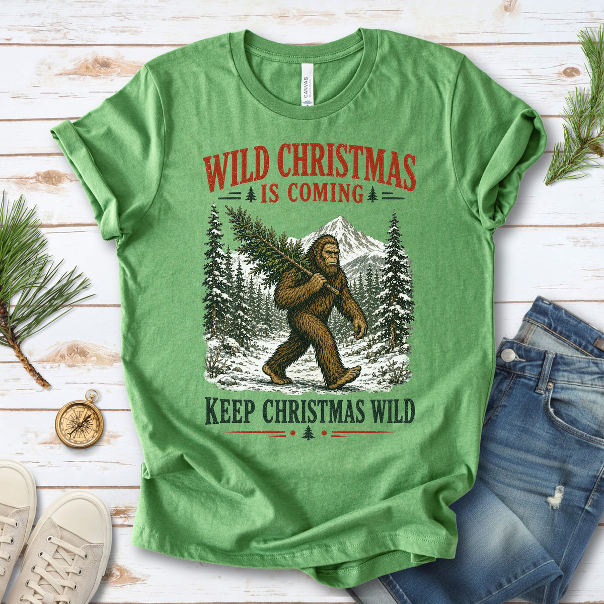 Wild Christmas Is Coming Sasquatch Keep Christmas Wild Bigfoot T-Shirt
