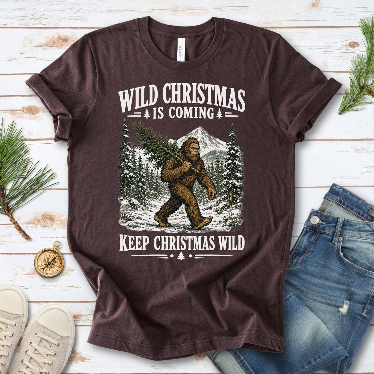 Wild Christmas Is Coming Sasquatch Keep Christmas Wild Bigfoot T-Shirt