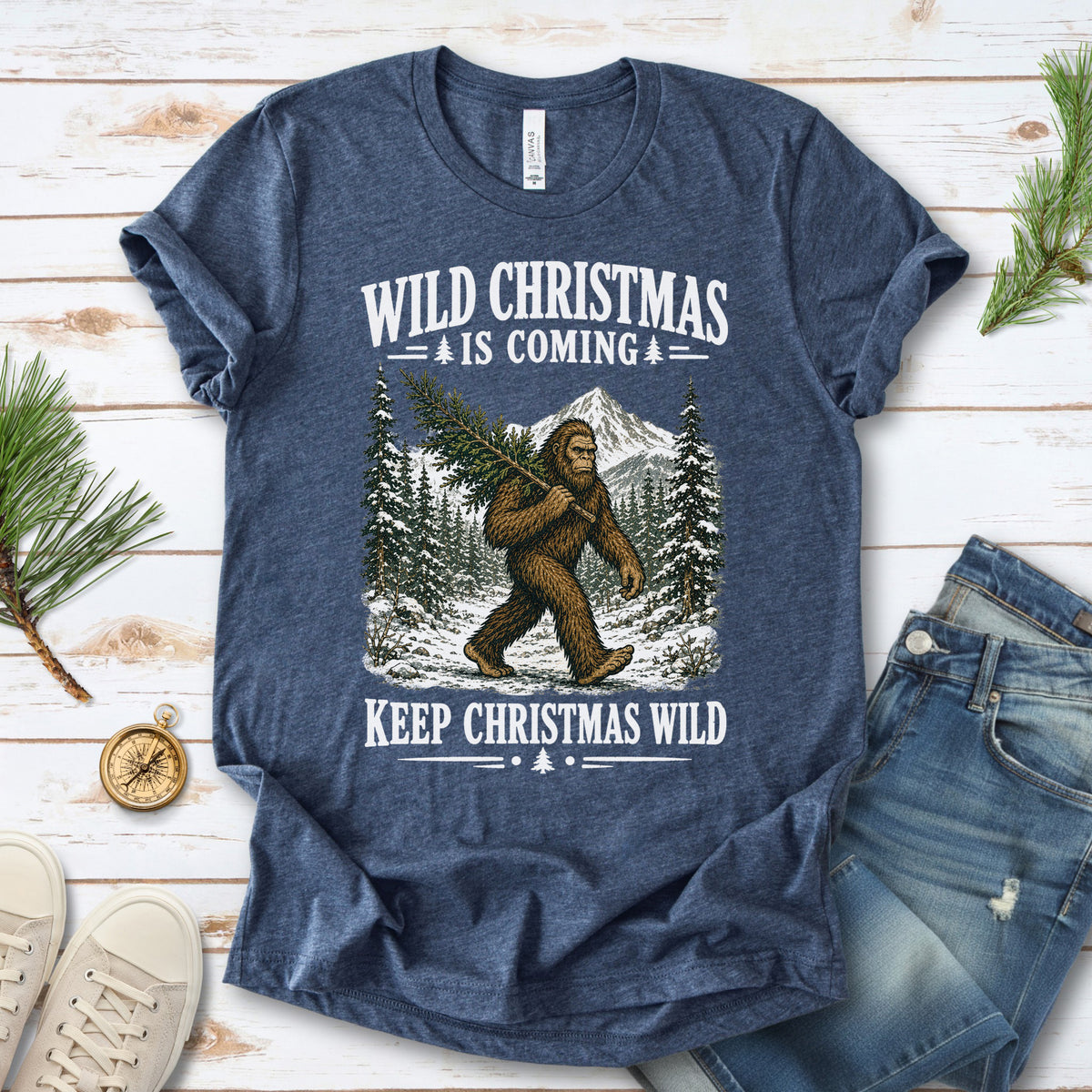 Wild Christmas Is Coming Sasquatch Keep Christmas Wild Bigfoot T-Shirt