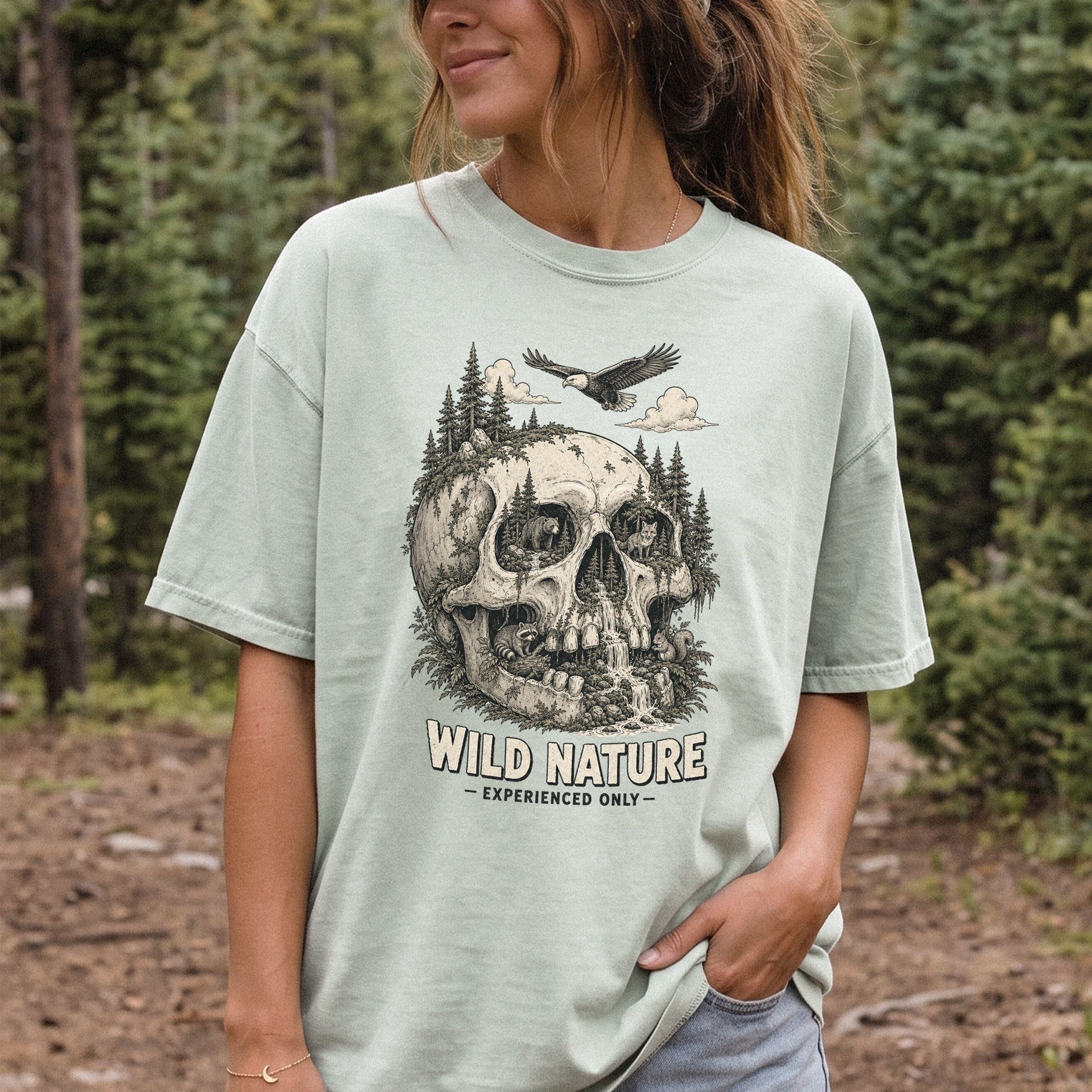 Wild Nature Experienced Only Comfort Colors Shirt – Gothic Forest Skull Tee