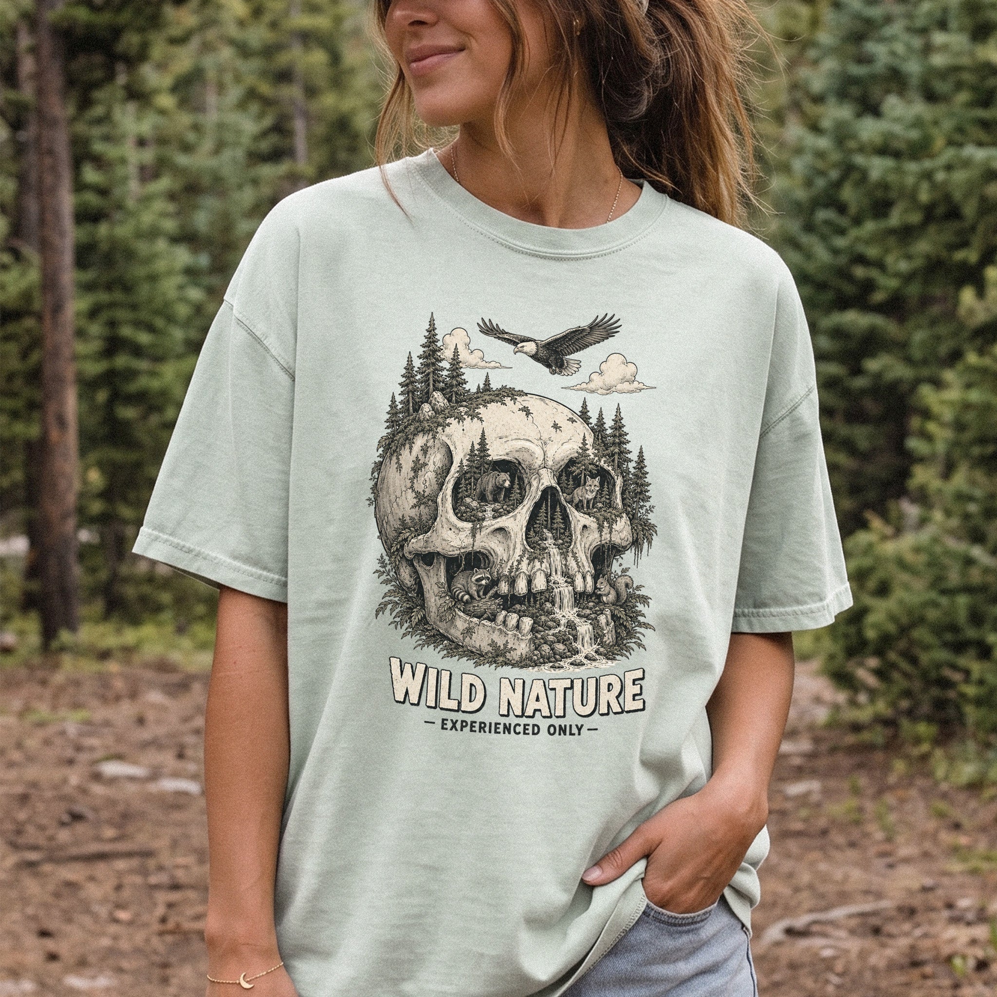 Wild Nature Experienced Only Comfort Colors Shirt – Gothic Forest Skull Tee