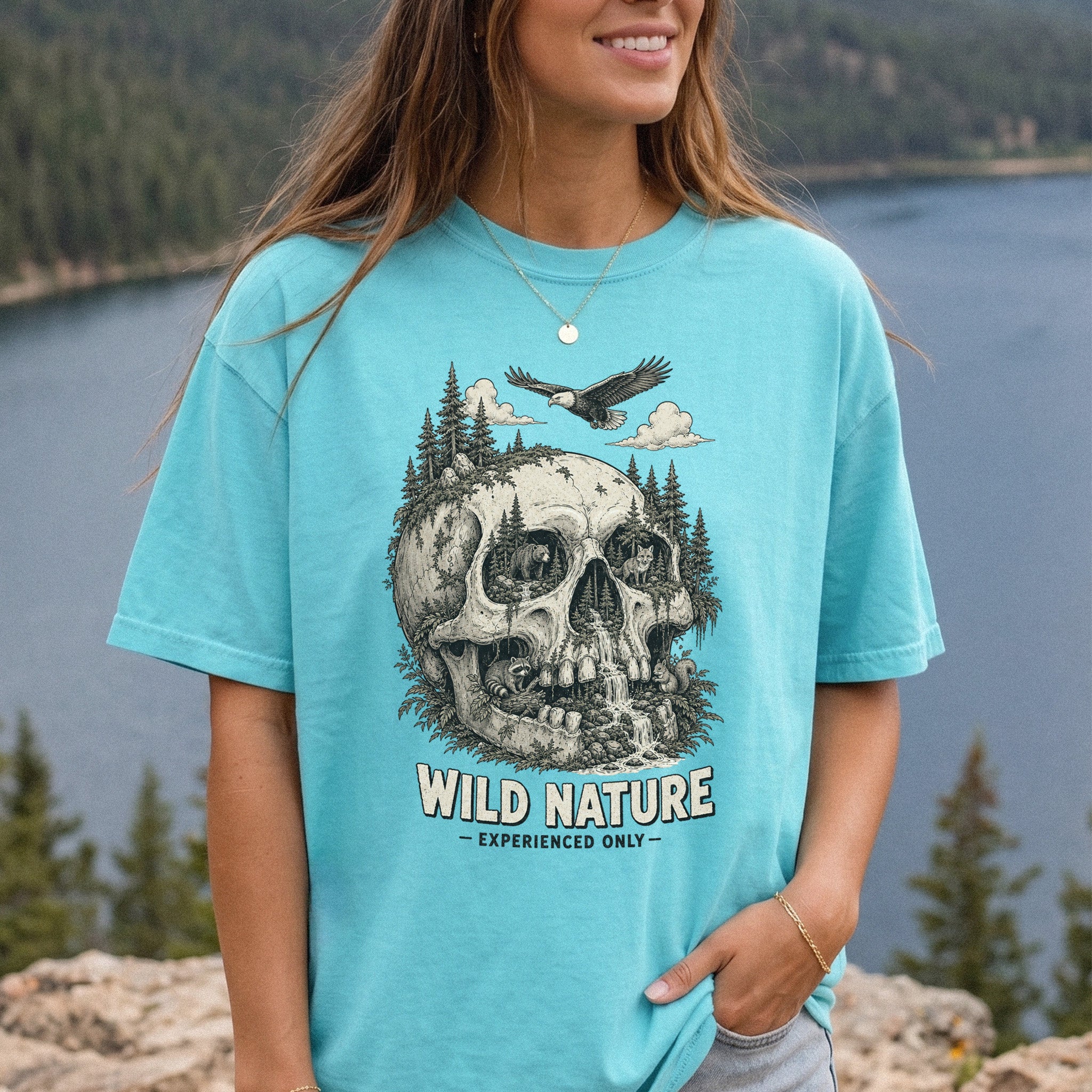 Wild Nature Experienced Only Comfort Colors Shirt – Gothic Forest Skull Tee