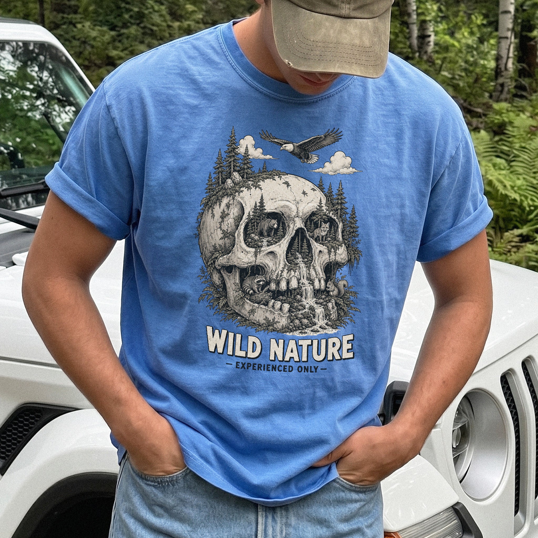 Wild Nature Experienced Only Comfort Colors Shirt – Gothic Forest Skull Tee