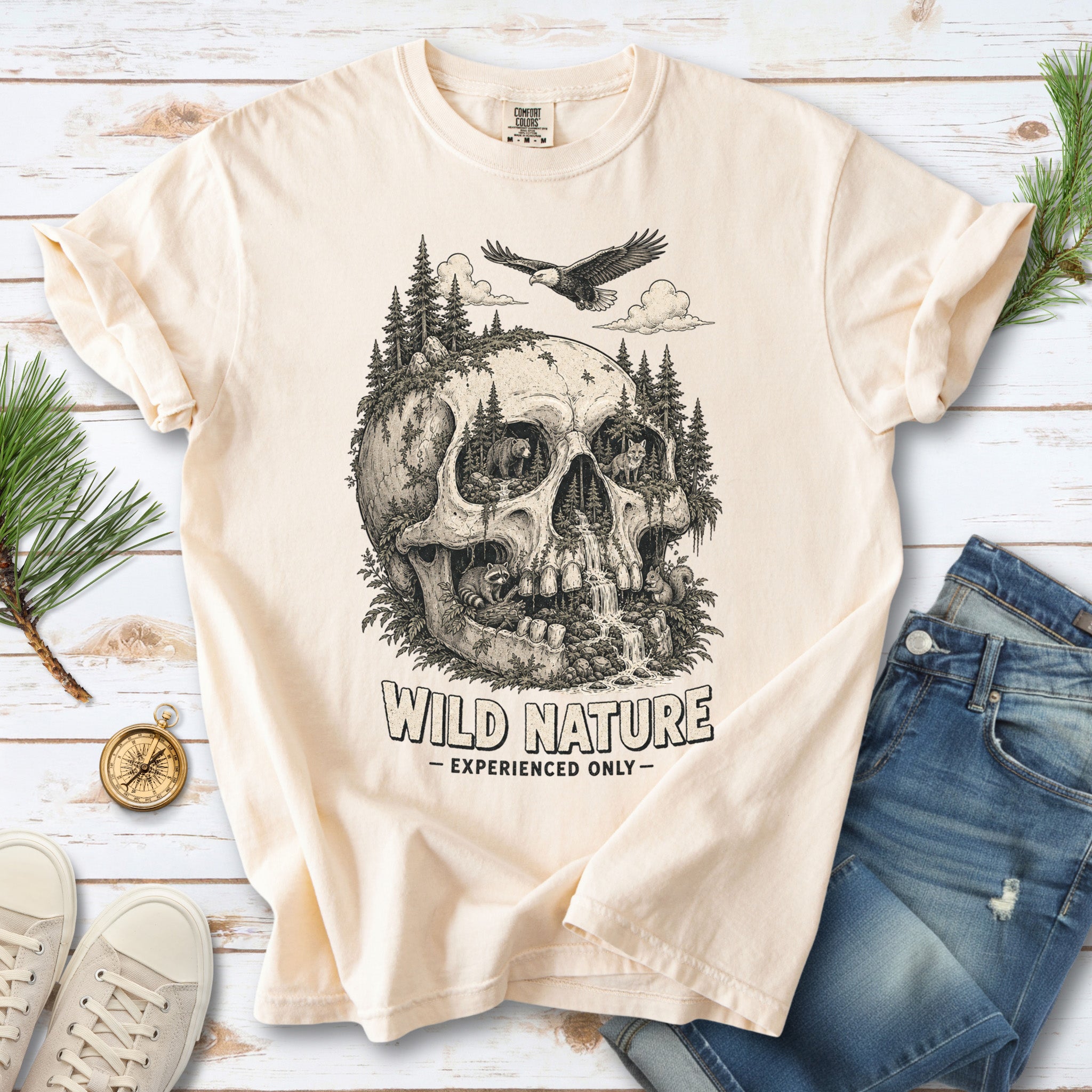 Wild Nature Experienced Only Comfort Colors Shirt – Gothic Forest Skull Tee