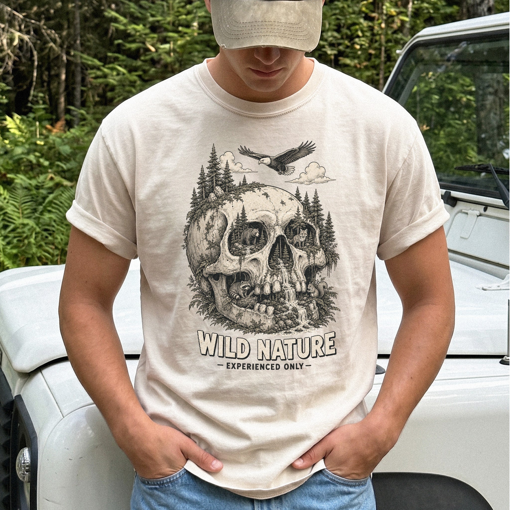 Wild Nature Experienced Only Comfort Colors Shirt – Gothic Forest Skull Tee