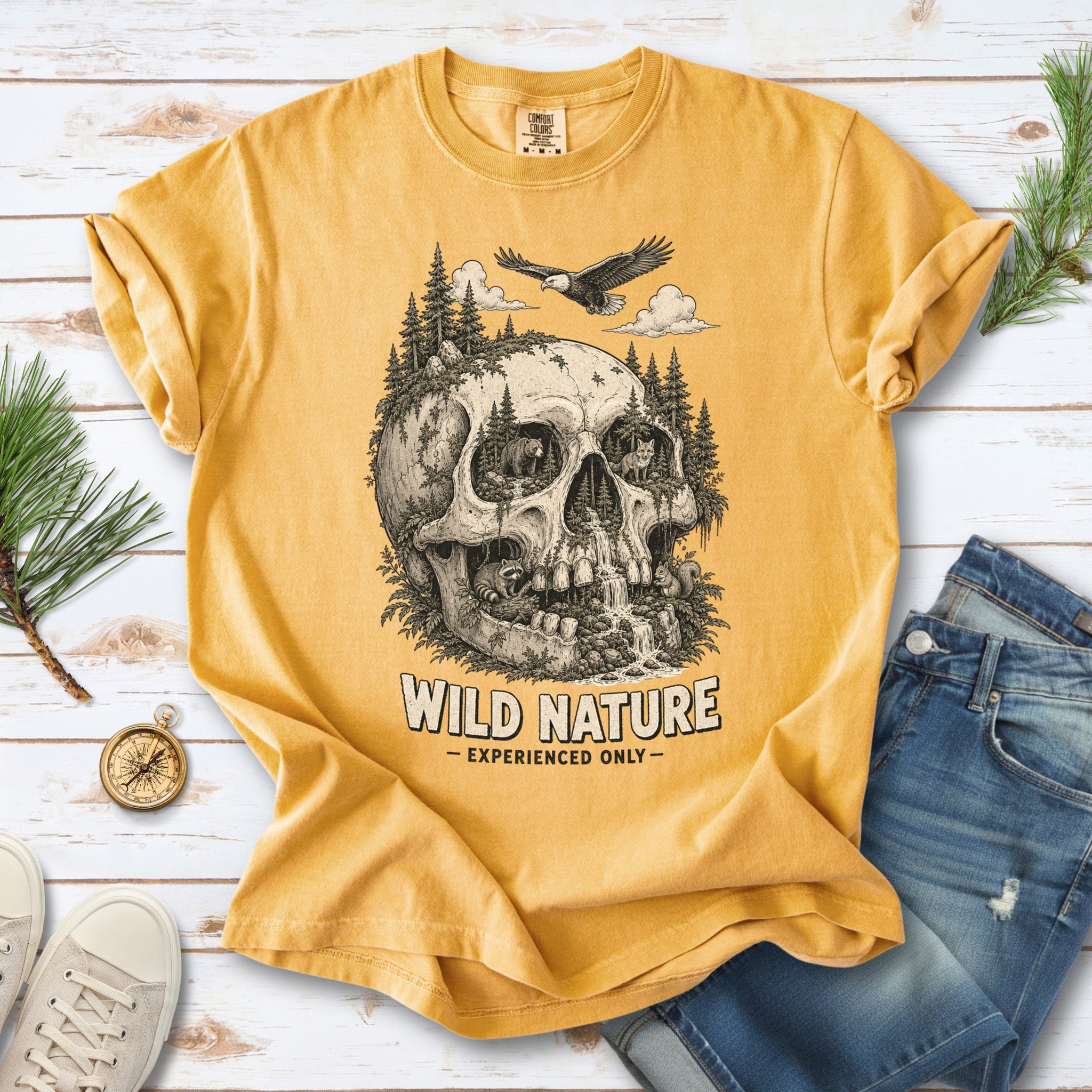 Wild Nature Experienced Only Comfort Colors Shirt – Gothic Forest Skull Tee