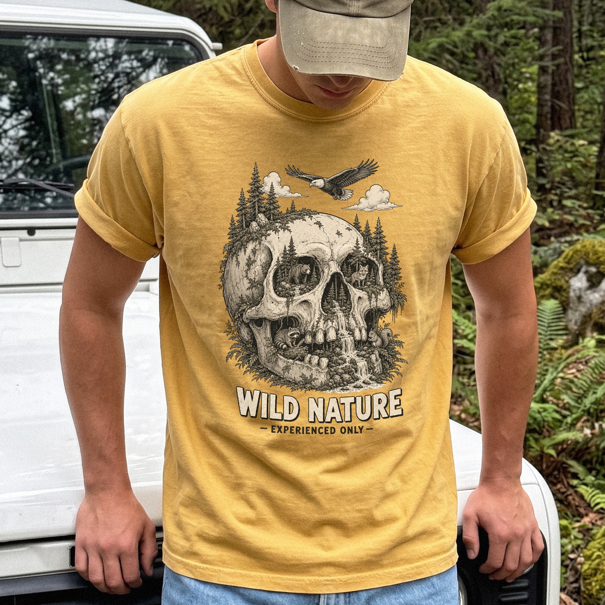 Wild Nature Experienced Only Comfort Colors Shirt – Gothic Forest Skull Tee