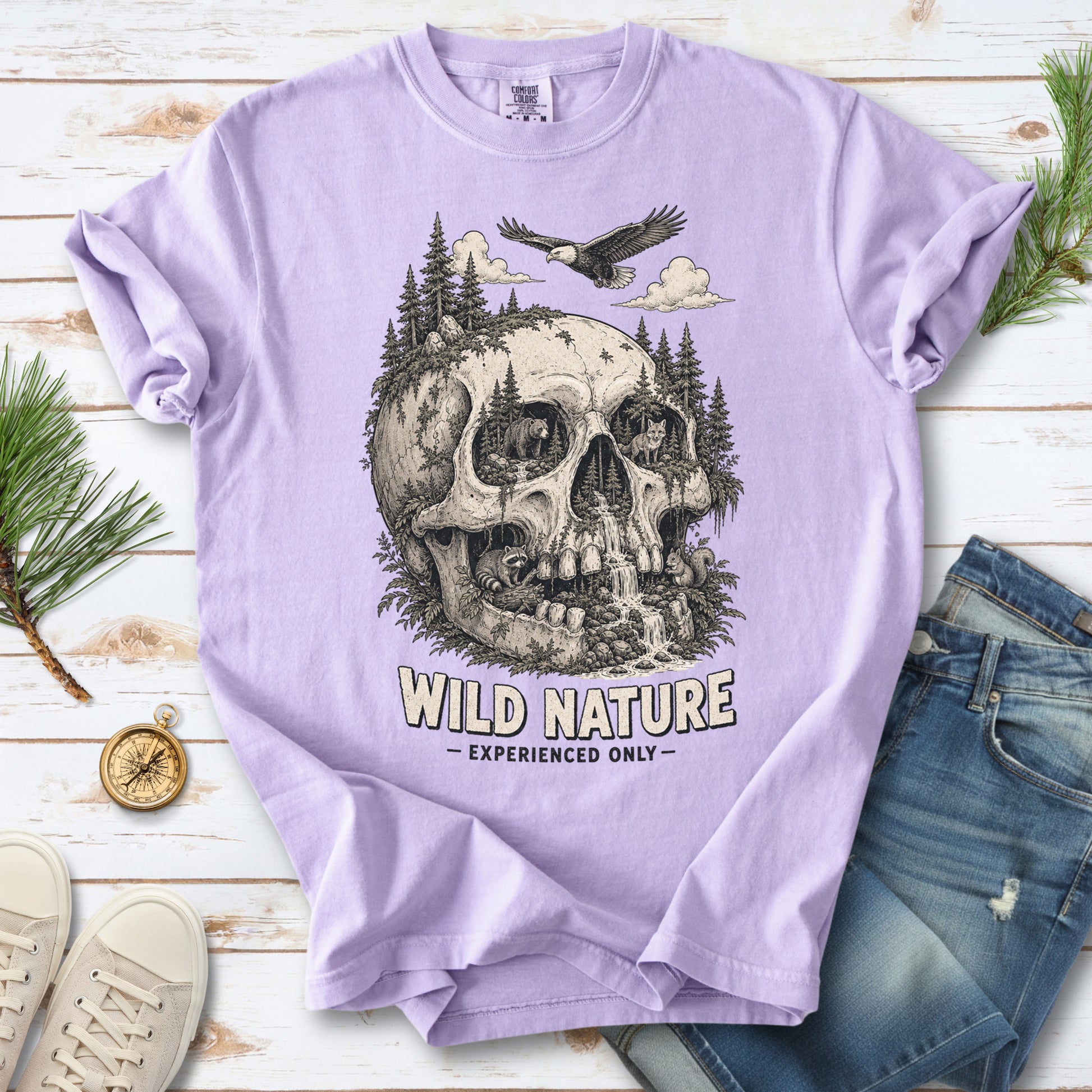 Wild Nature Experienced Only Comfort Colors Shirt – Gothic Forest Skull Tee
