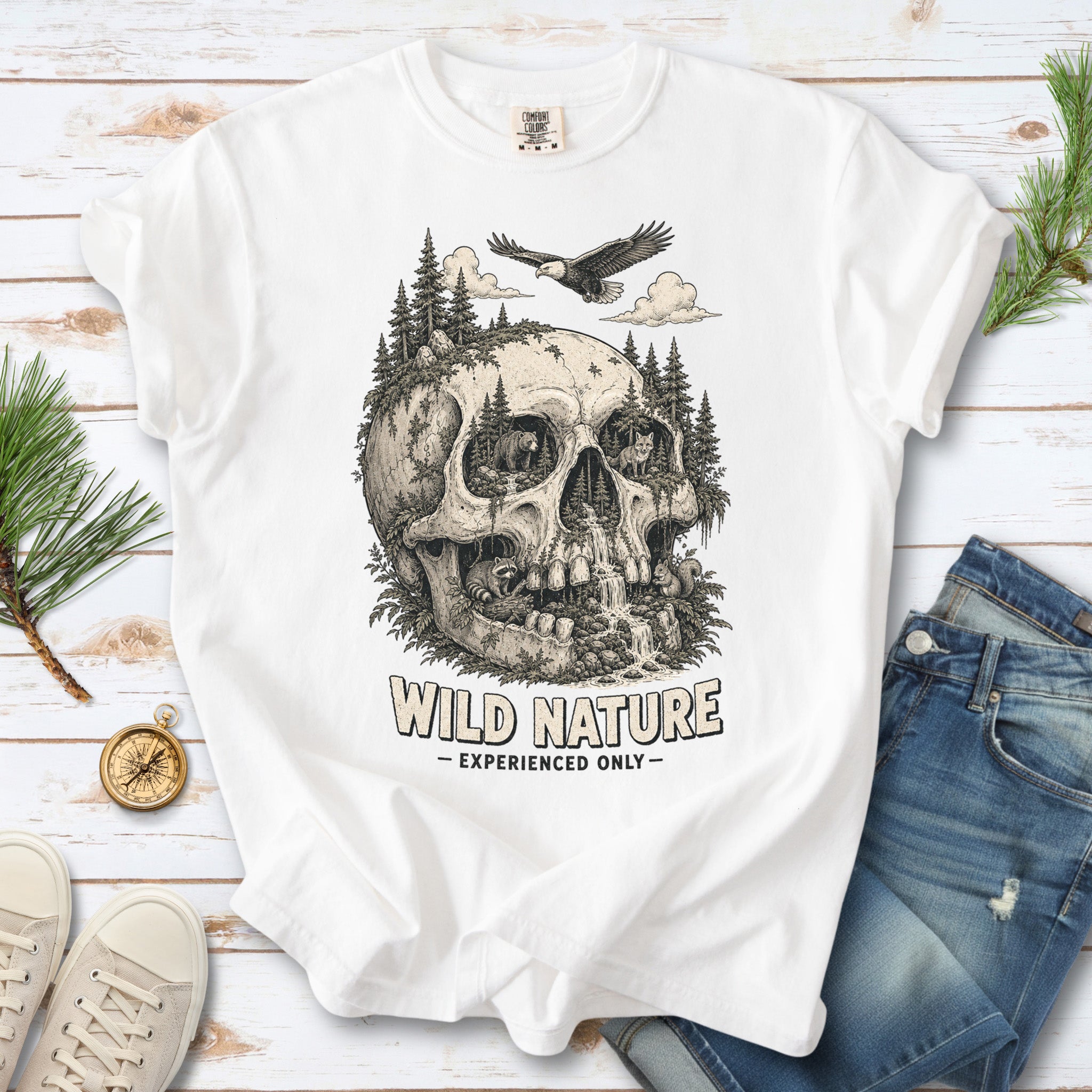 Wild Nature Experienced Only Comfort Colors Shirt – Gothic Forest Skull Tee
