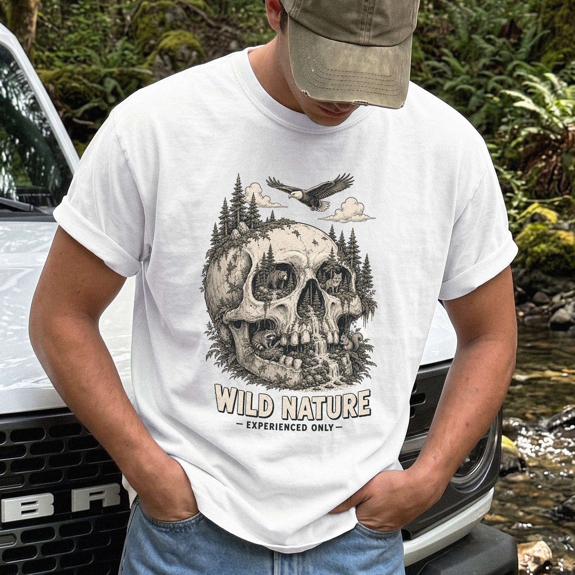 Wild Nature Experienced Only Comfort Colors Shirt – Gothic Forest Skull Tee