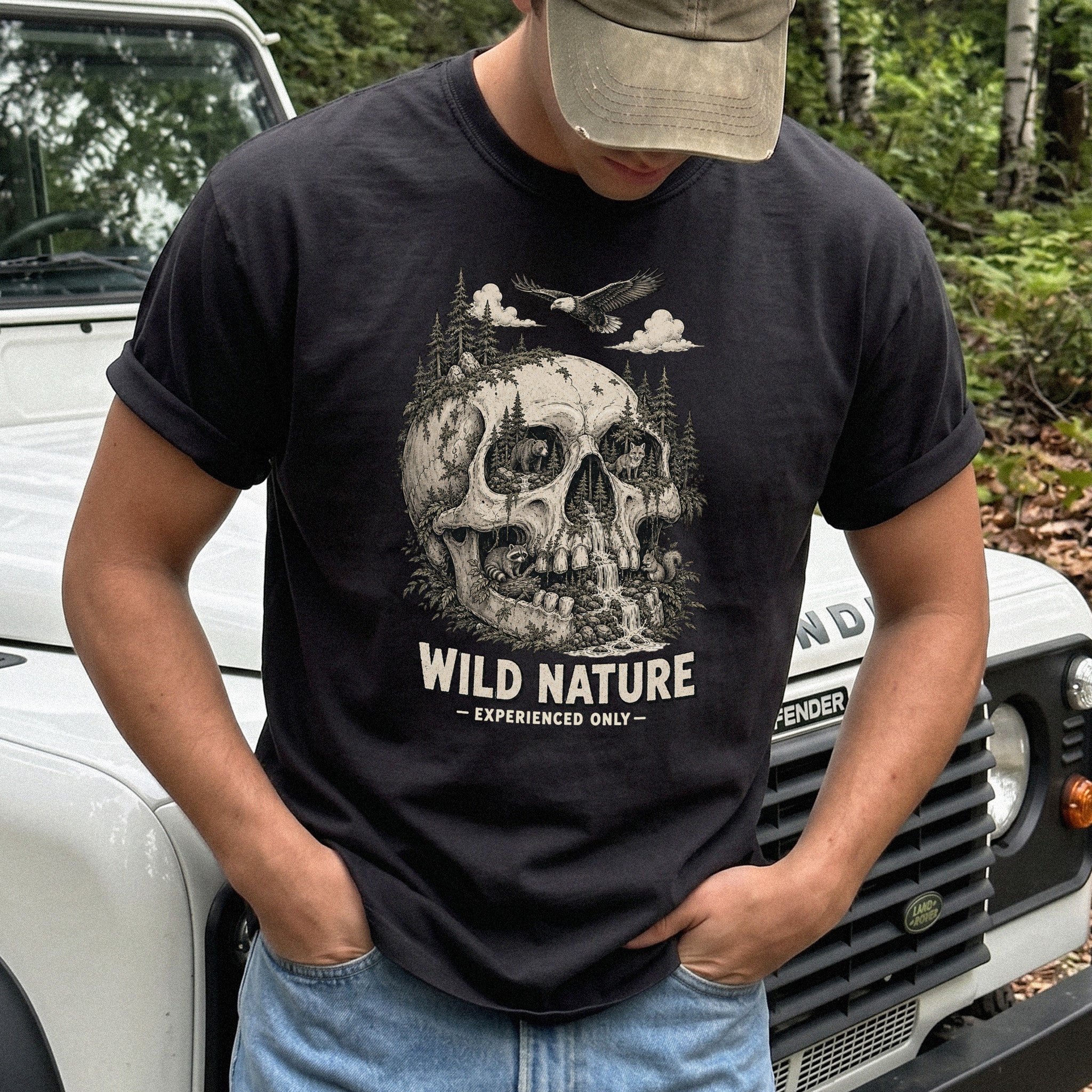 Wild Nature Experienced Only Comfort Colors Shirt – Gothic Forest Skull Tee