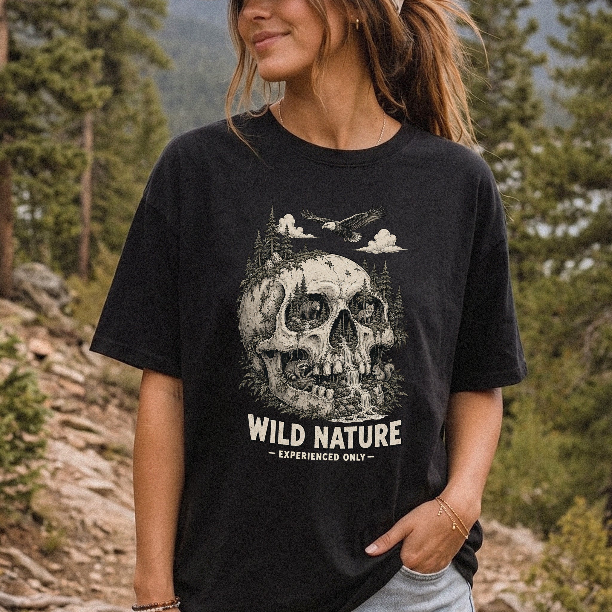 Wild Nature Experienced Only Comfort Colors Shirt – Gothic Forest Skull Tee
