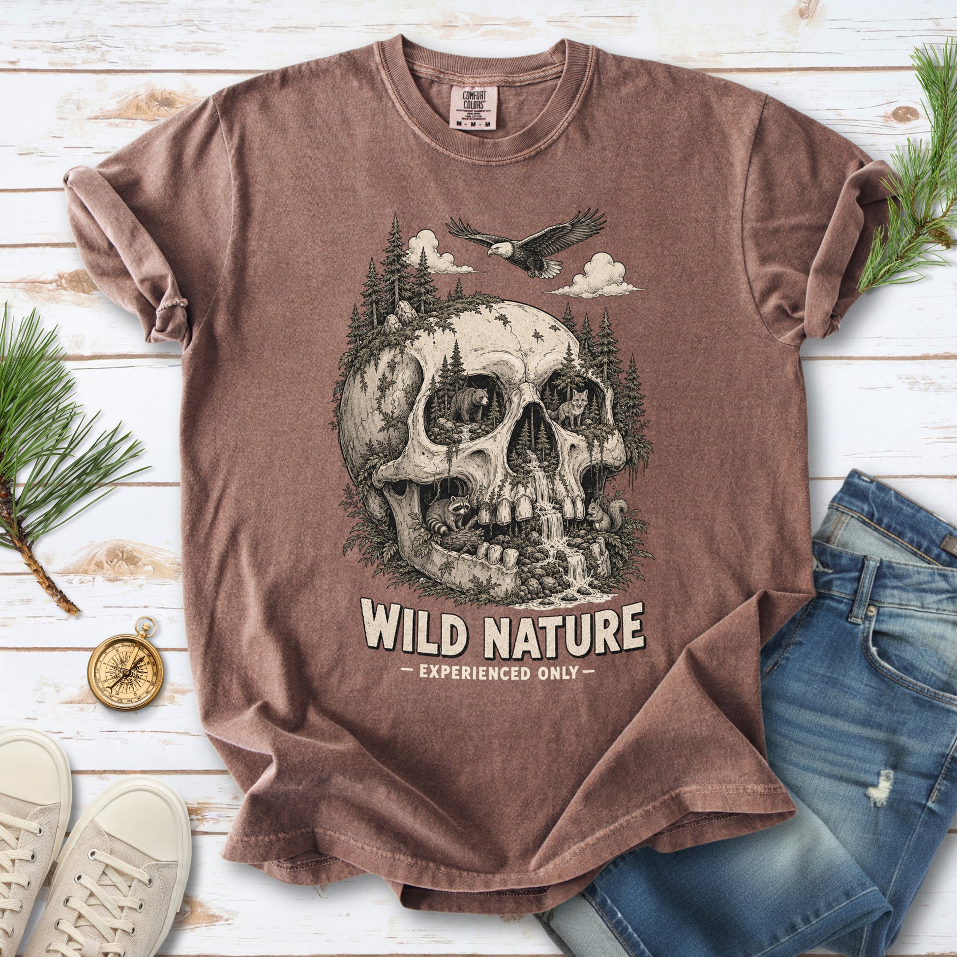 Wild Nature Experienced Only Comfort Colors Shirt – Gothic Forest Skull Tee