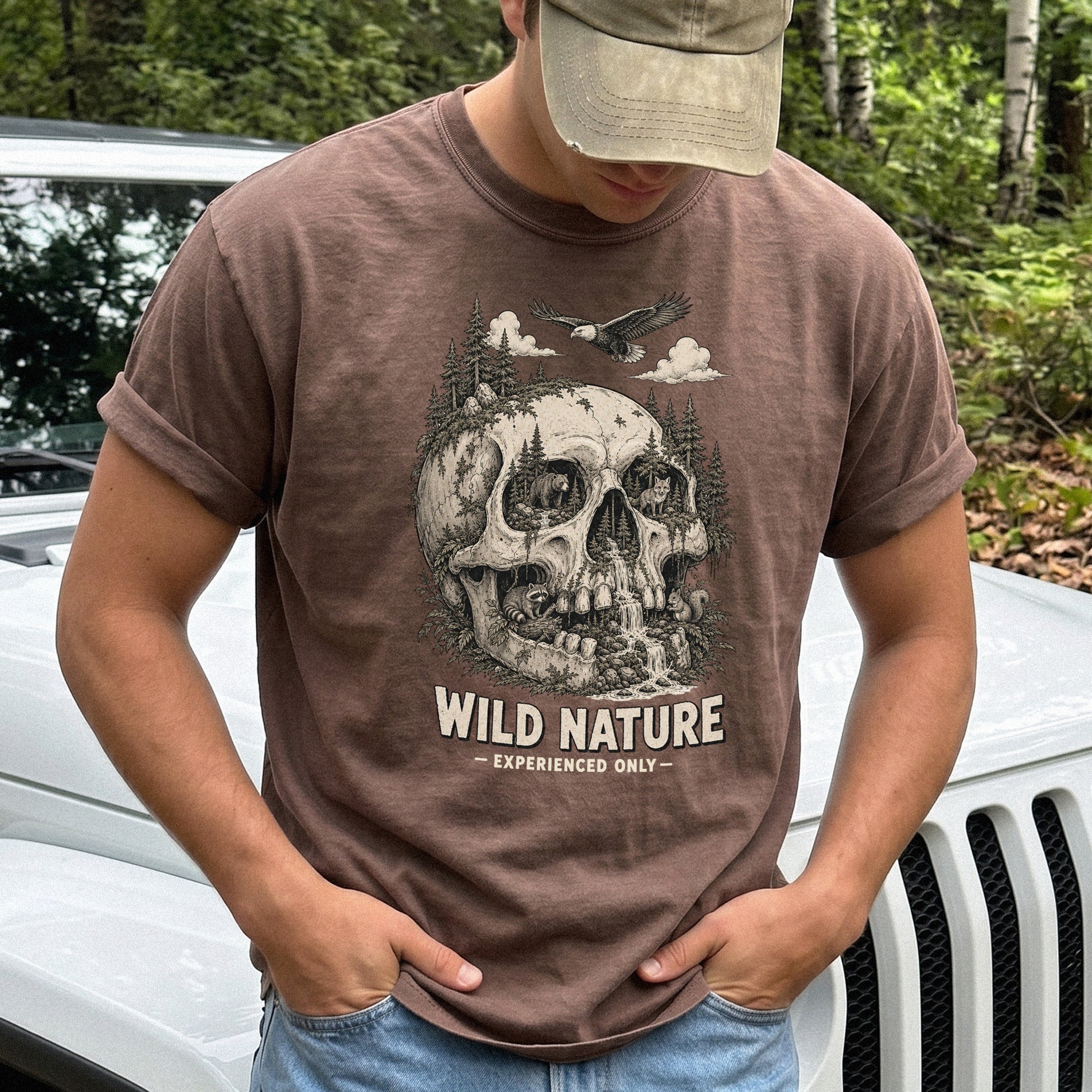 Wild Nature Experienced Only Comfort Colors Shirt – Gothic Forest Skull Tee