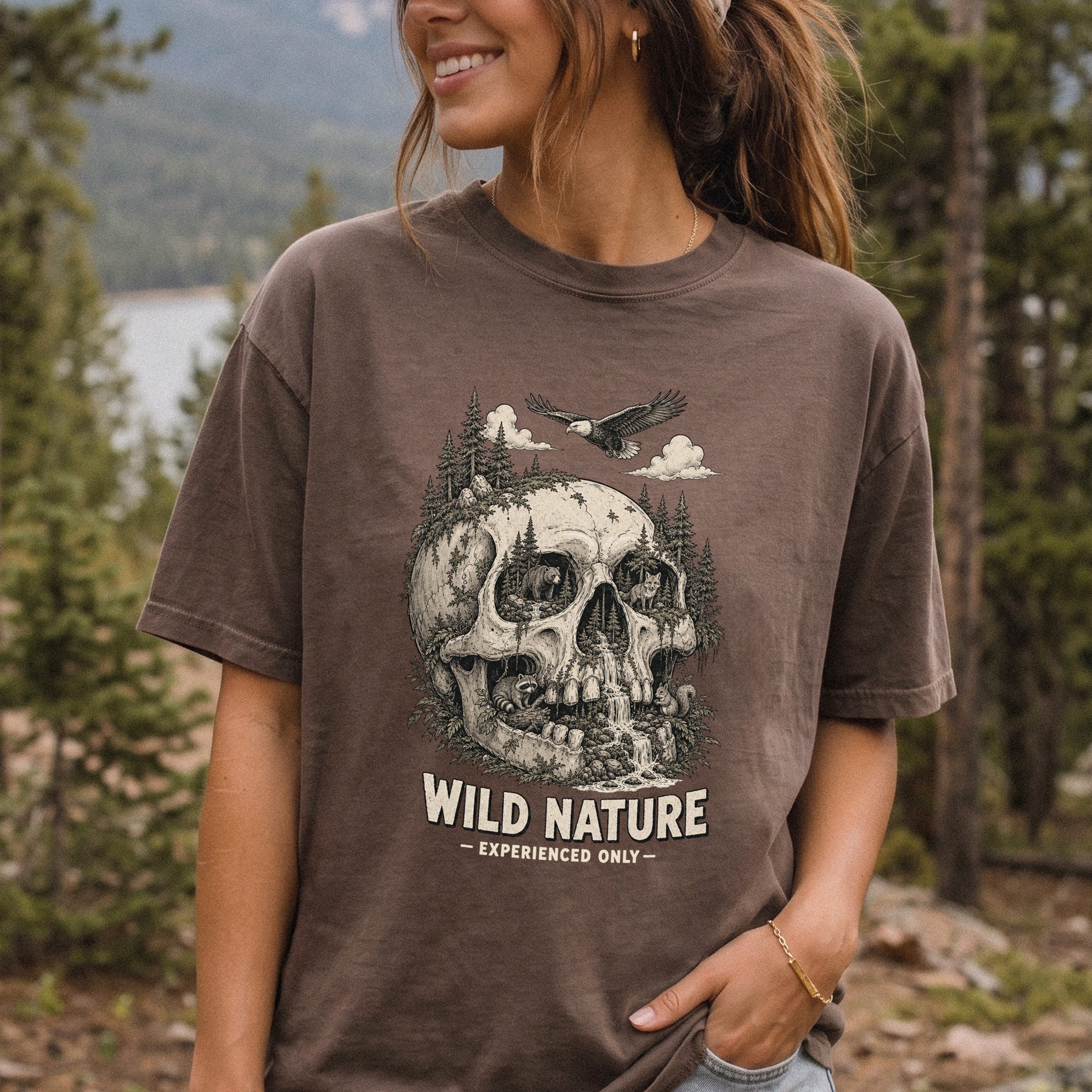 Wild Nature Experienced Only Comfort Colors Shirt – Gothic Forest Skull Tee