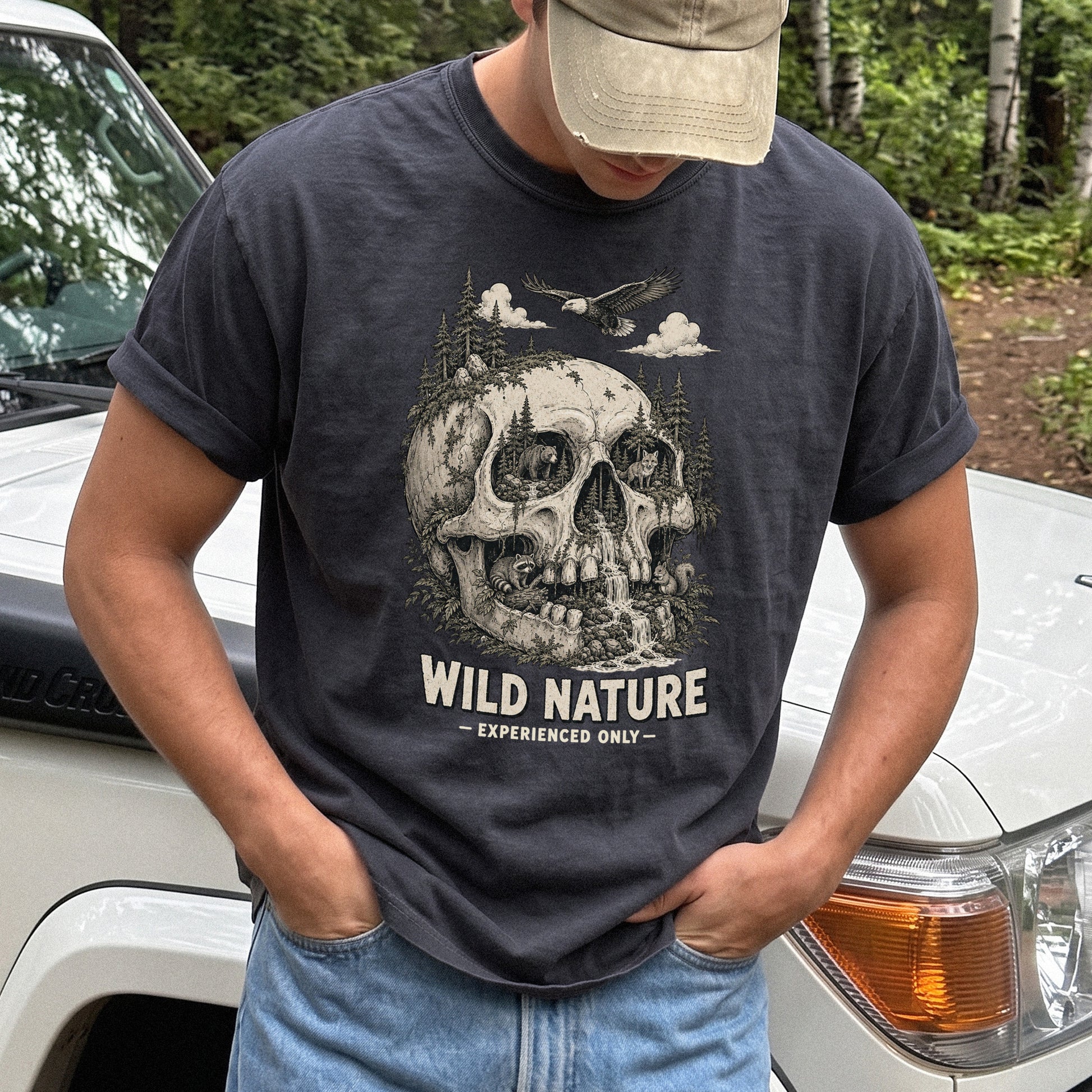 Wild Nature Experienced Only Comfort Colors Shirt – Gothic Forest Skull Tee