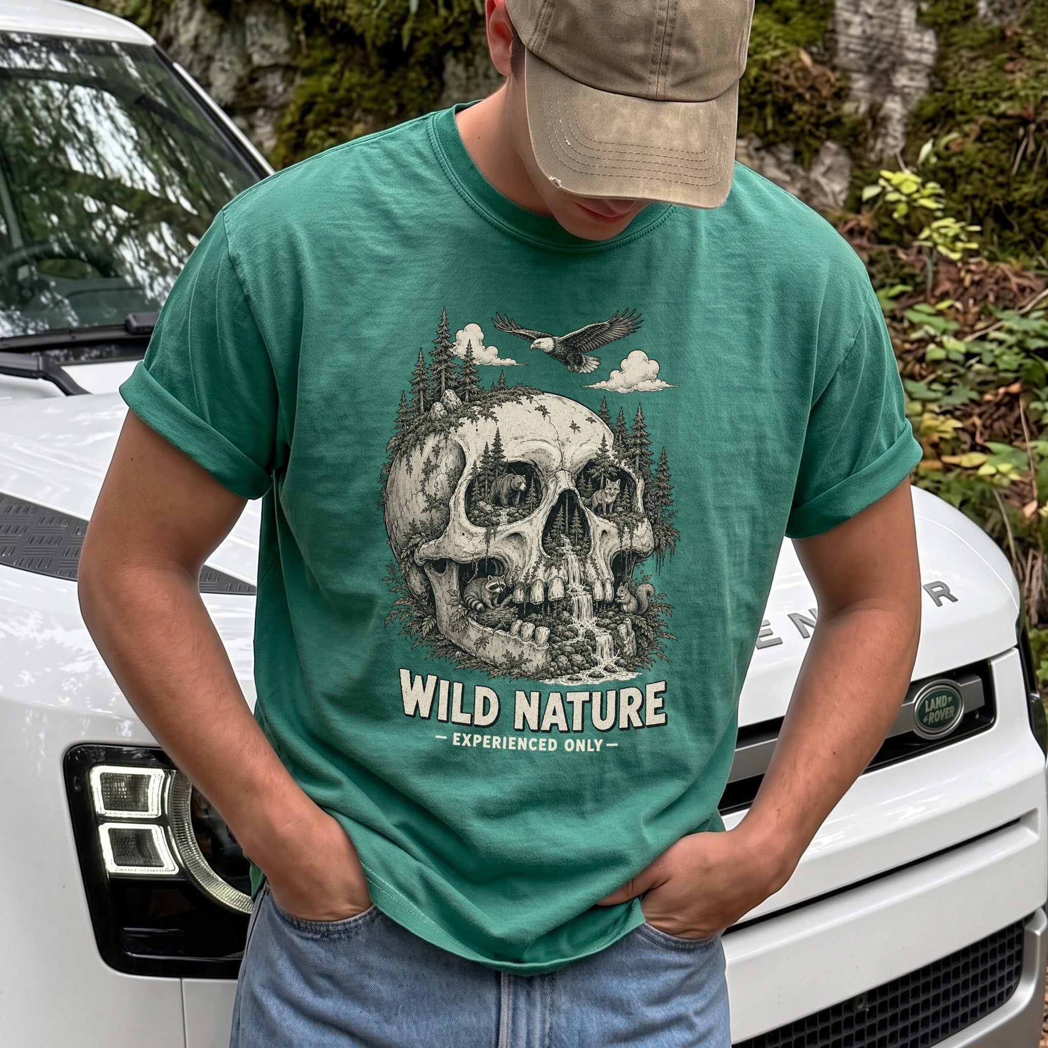 Wild Nature Experienced Only Comfort Colors Shirt – Gothic Forest Skull Tee