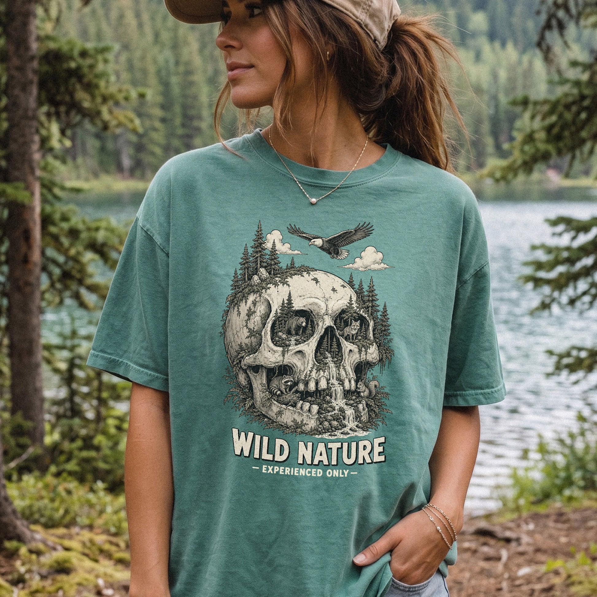Wild Nature Experienced Only Comfort Colors Shirt – Gothic Forest Skull Tee