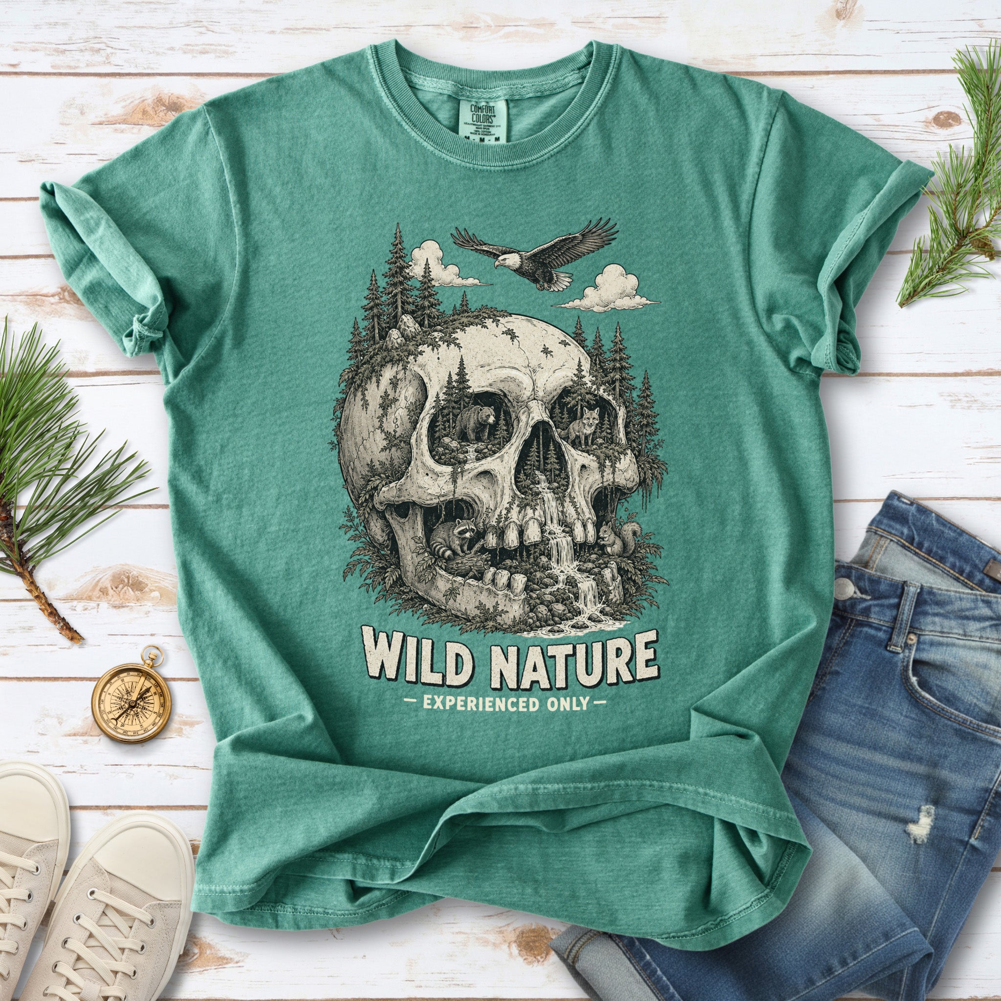 Wild Nature Experienced Only Comfort Colors Shirt – Gothic Forest Skull Tee
