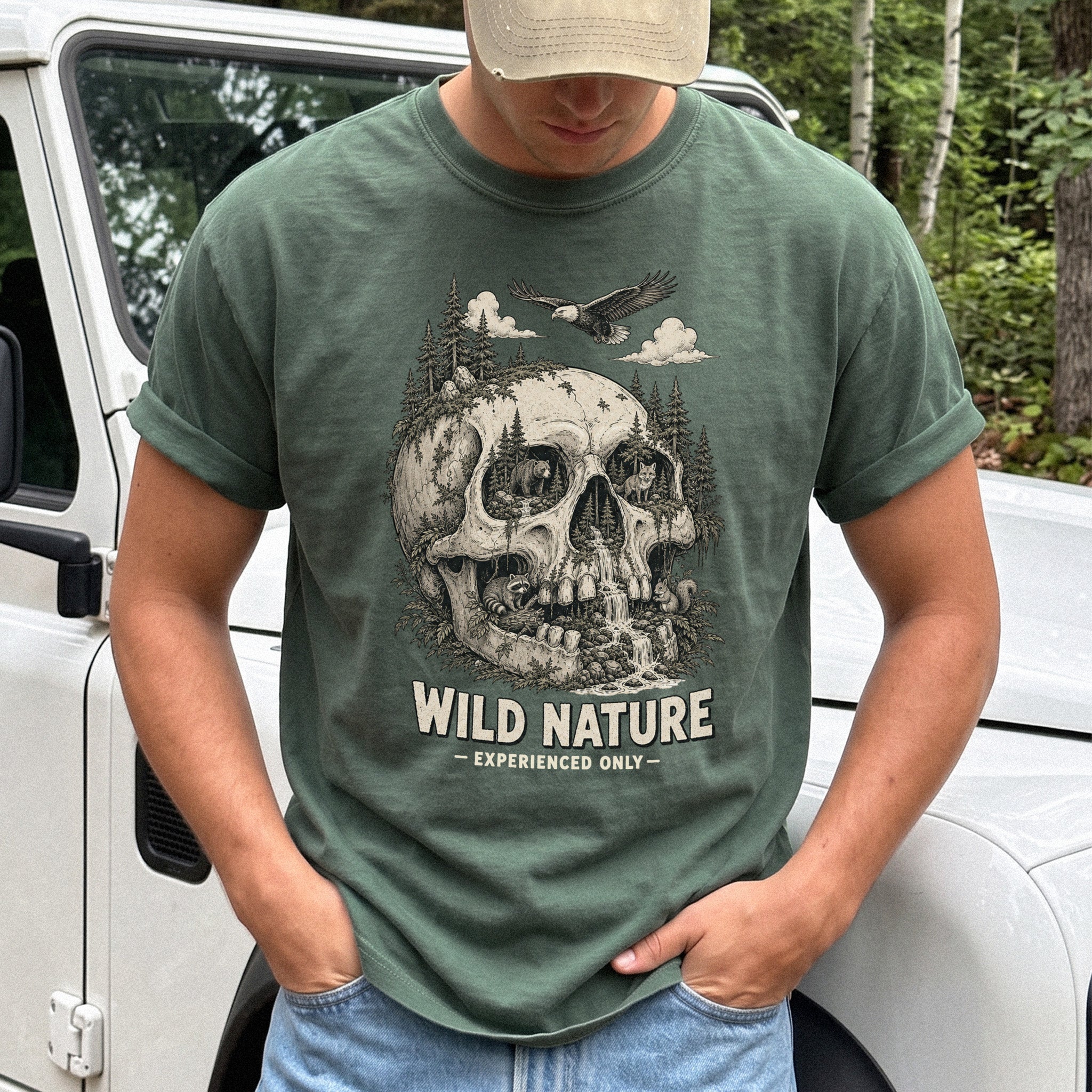 Wild Nature Experienced Only Comfort Colors Shirt – Gothic Forest Skull Tee