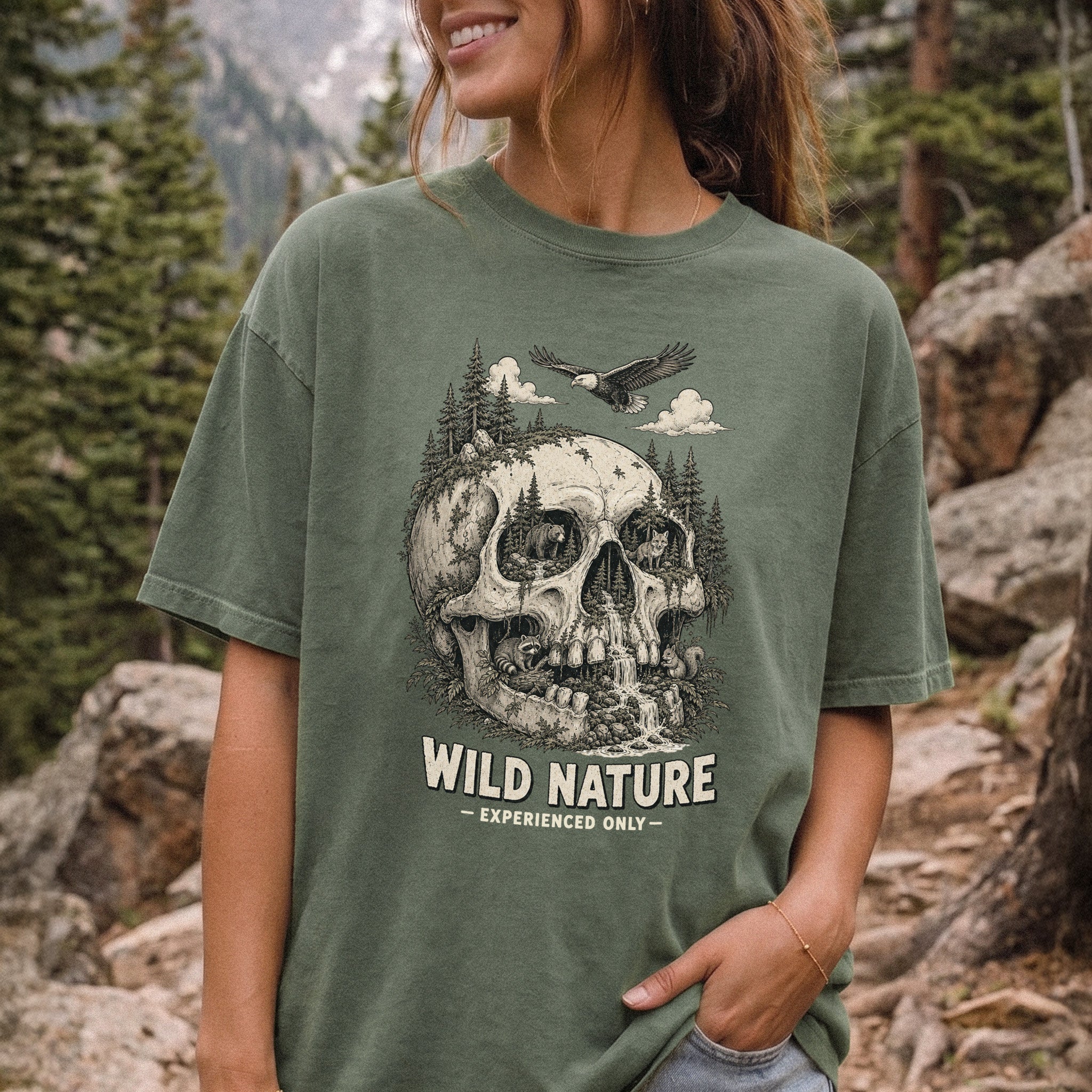 Wild Nature Experienced Only Comfort Colors Shirt – Gothic Forest Skull Tee