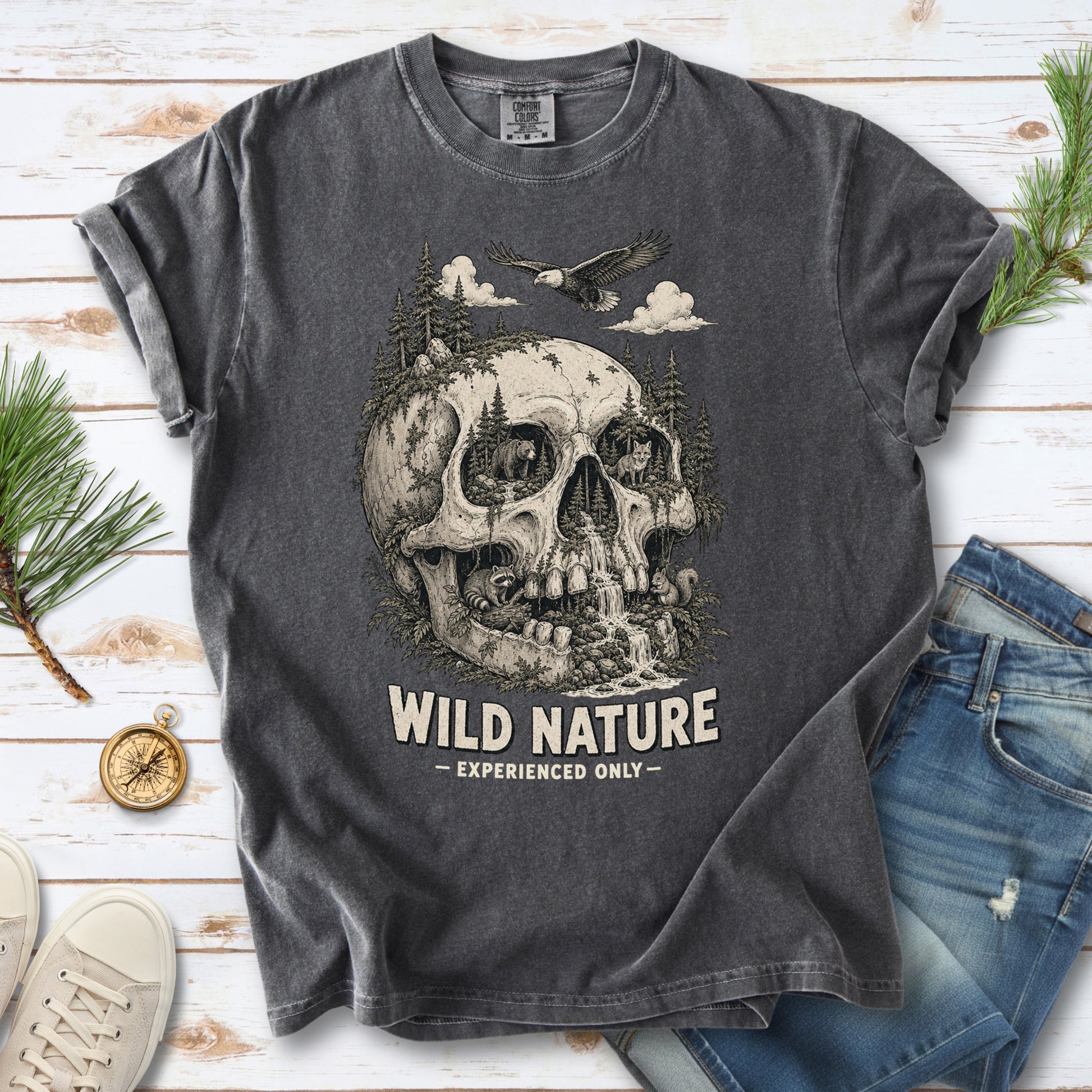 Wild Nature Experienced Only Comfort Colors Shirt – Gothic Forest Skull Tee