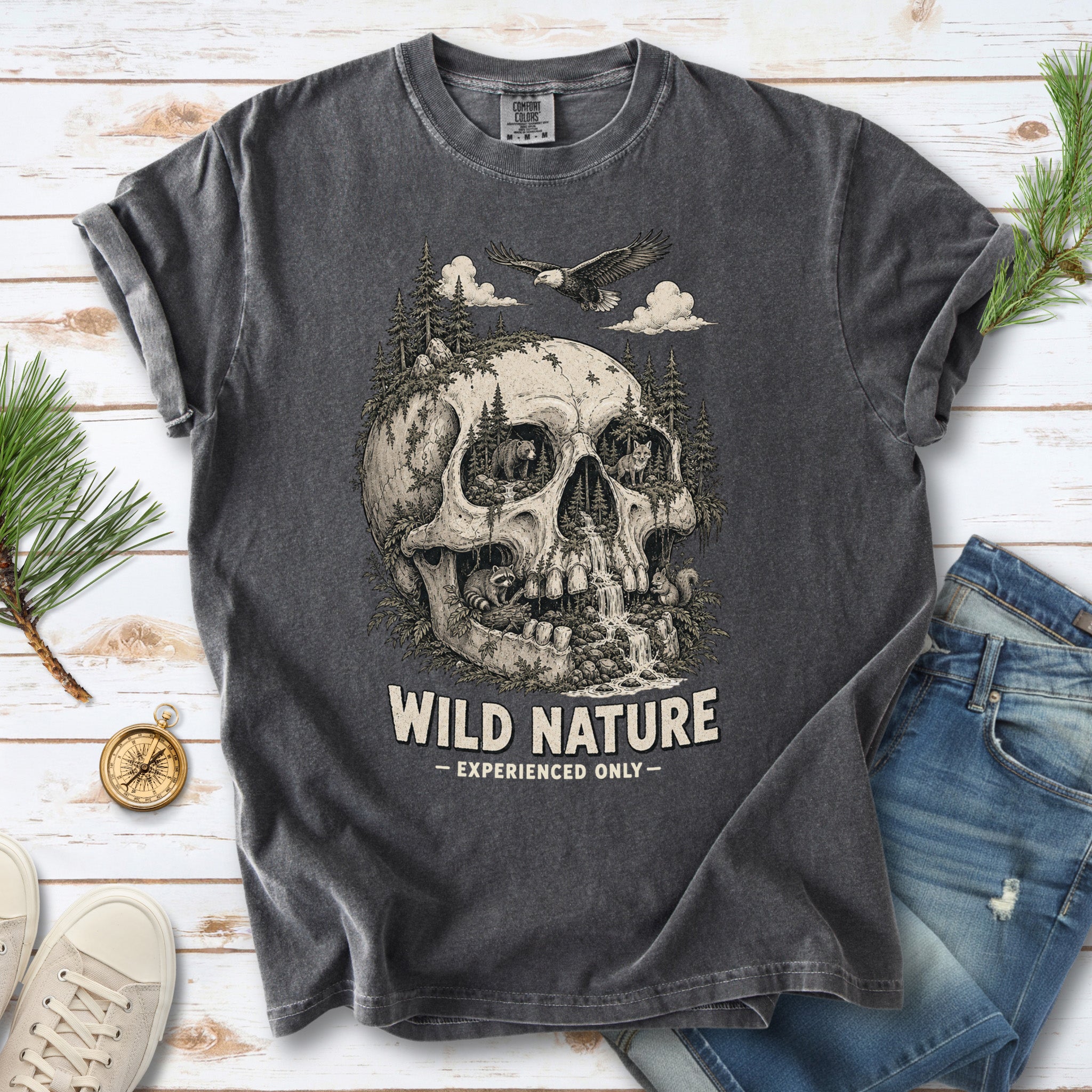 Wild Nature Experienced Only Comfort Colors Shirt – Gothic Forest Skull Tee