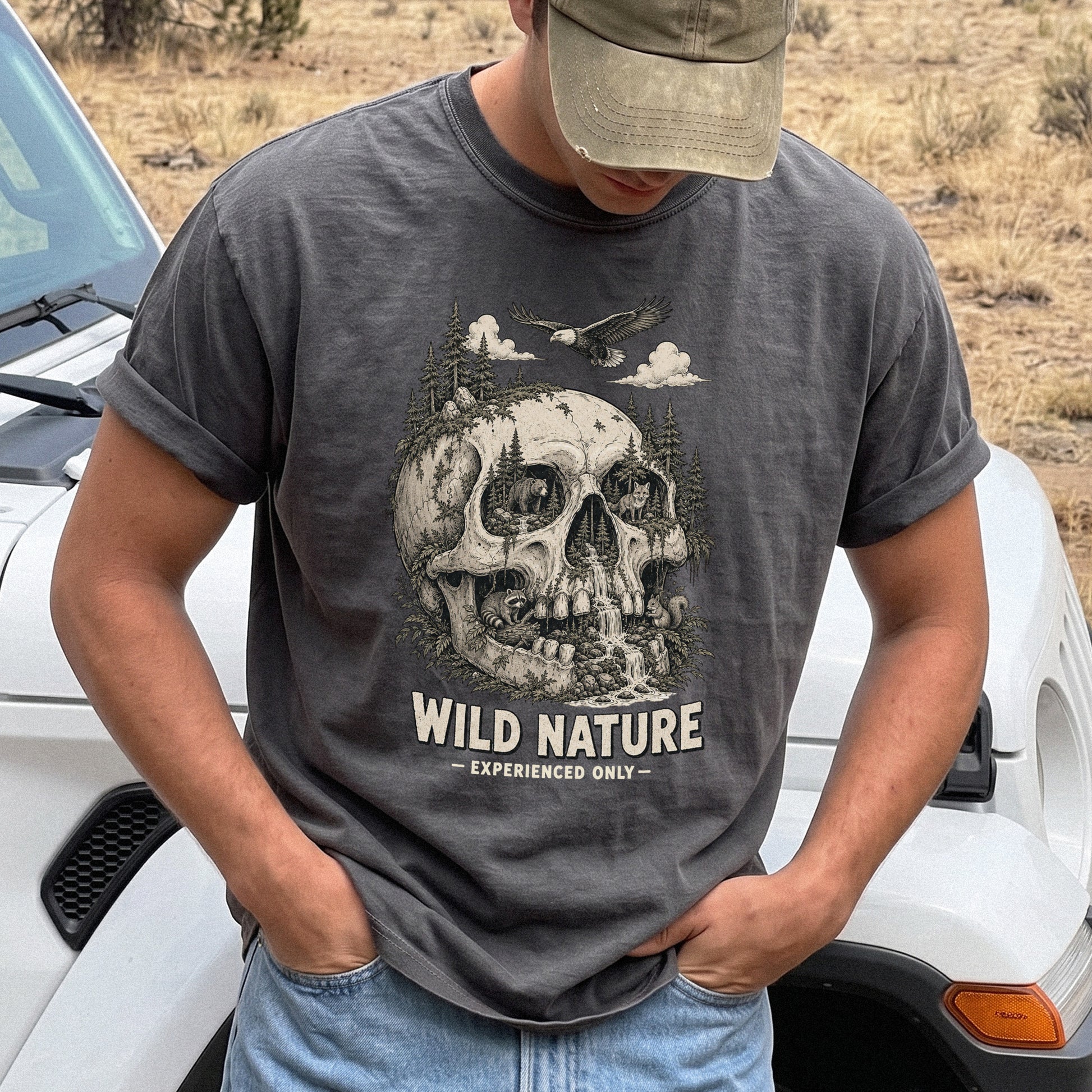 Wild Nature Experienced Only Comfort Colors Shirt – Gothic Forest Skull Tee