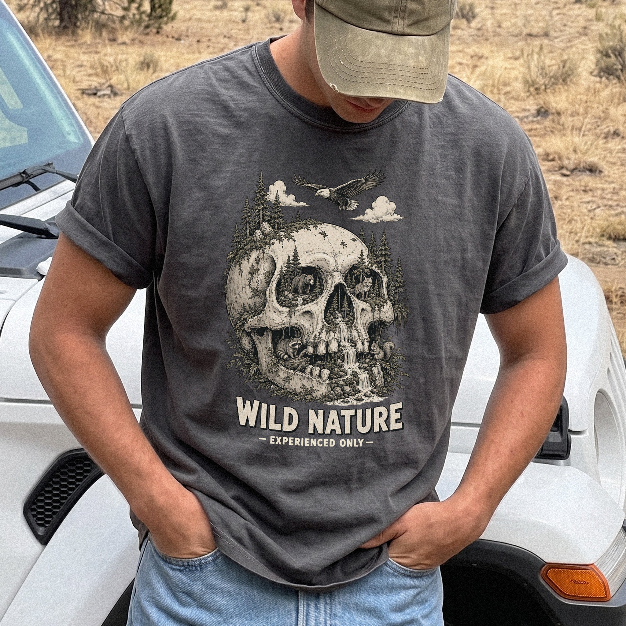 Wild Nature Experienced Only Comfort Colors Shirt – Gothic Forest Skull Tee