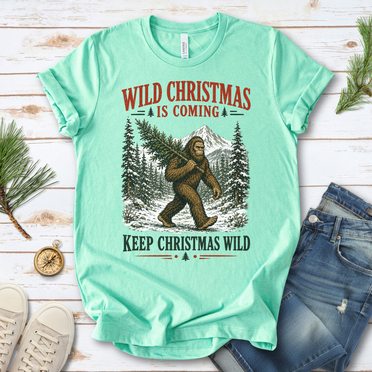 Wild Christmas Is Coming Sasquatch Keep Christmas Wild Bigfoot T-Shirt