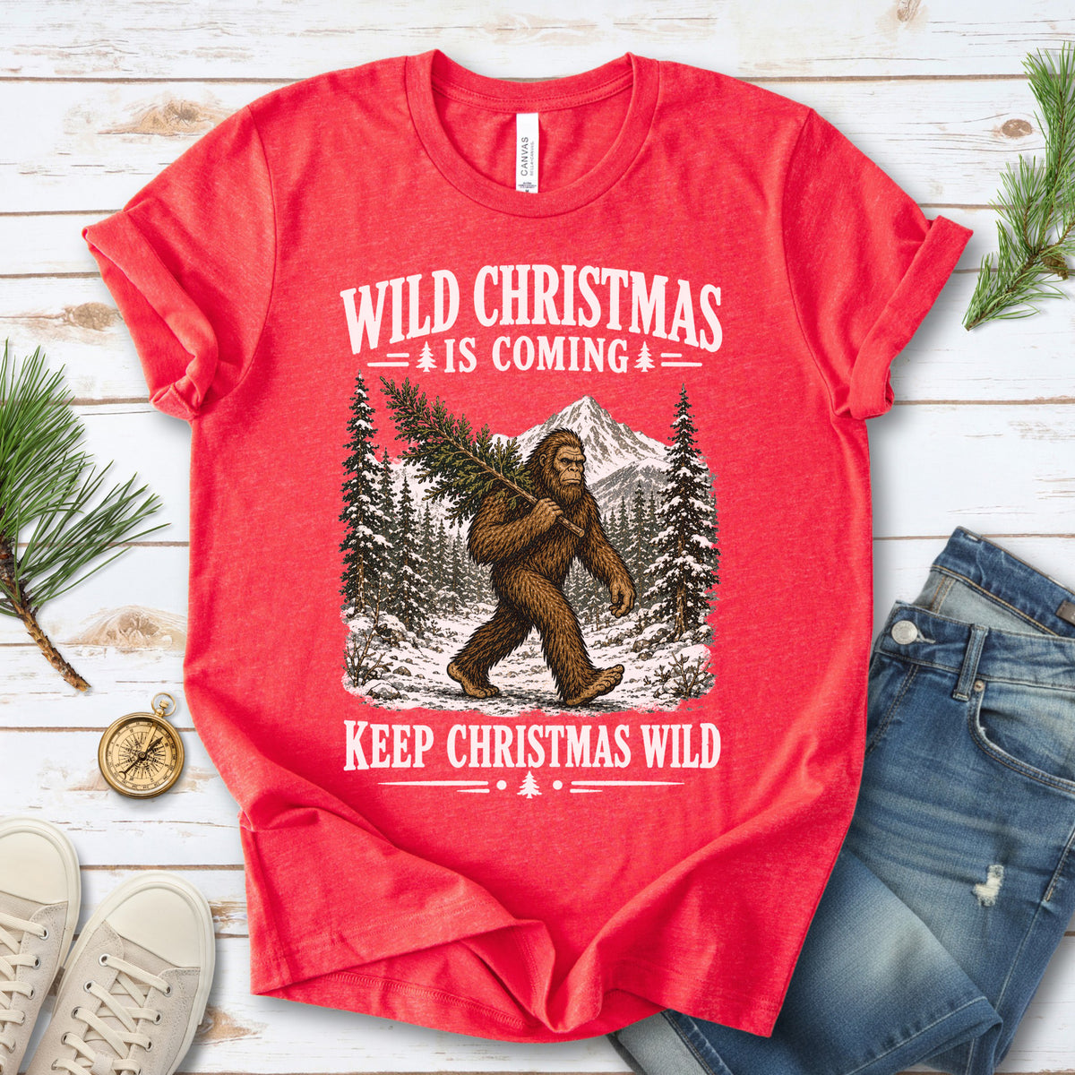 Wild Christmas Is Coming Sasquatch Keep Christmas Wild Bigfoot T-Shirt
