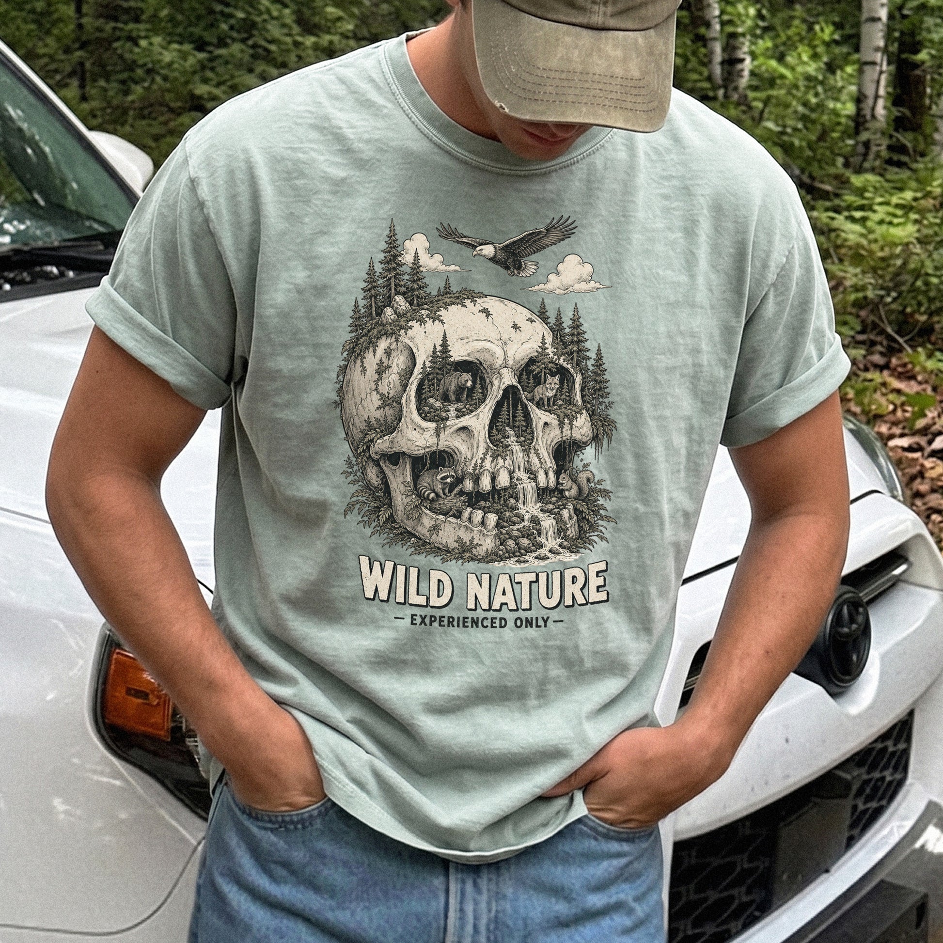 Wild Nature Experienced Only Comfort Colors Shirt – Gothic Forest Skull Tee