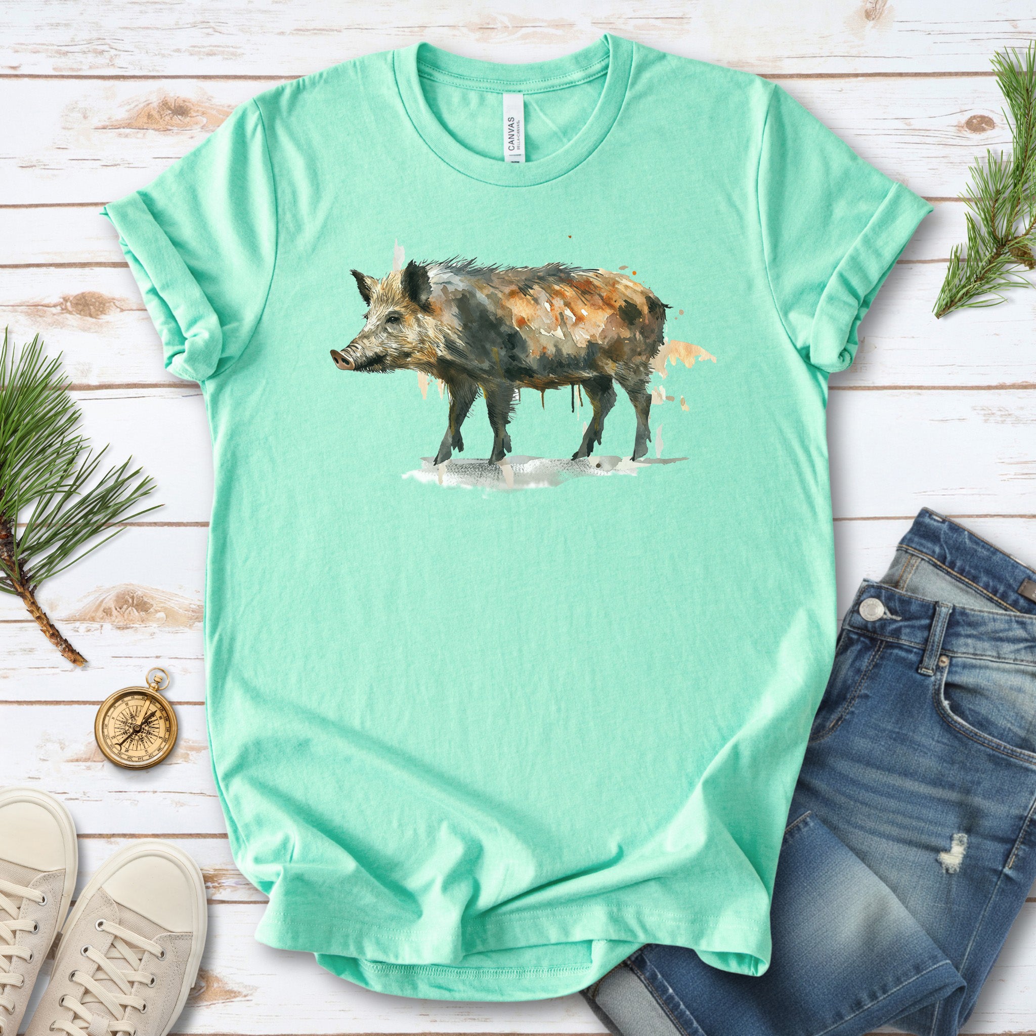 Watercolor Wild Boar T-Shirt – Rustic Nature Lover Gift Tee