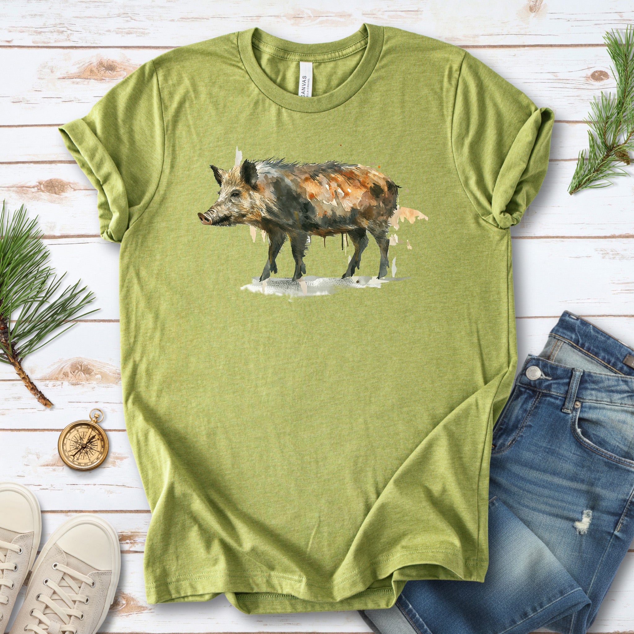 Watercolor Wild Boar T-Shirt – Rustic Nature Lover Gift Tee