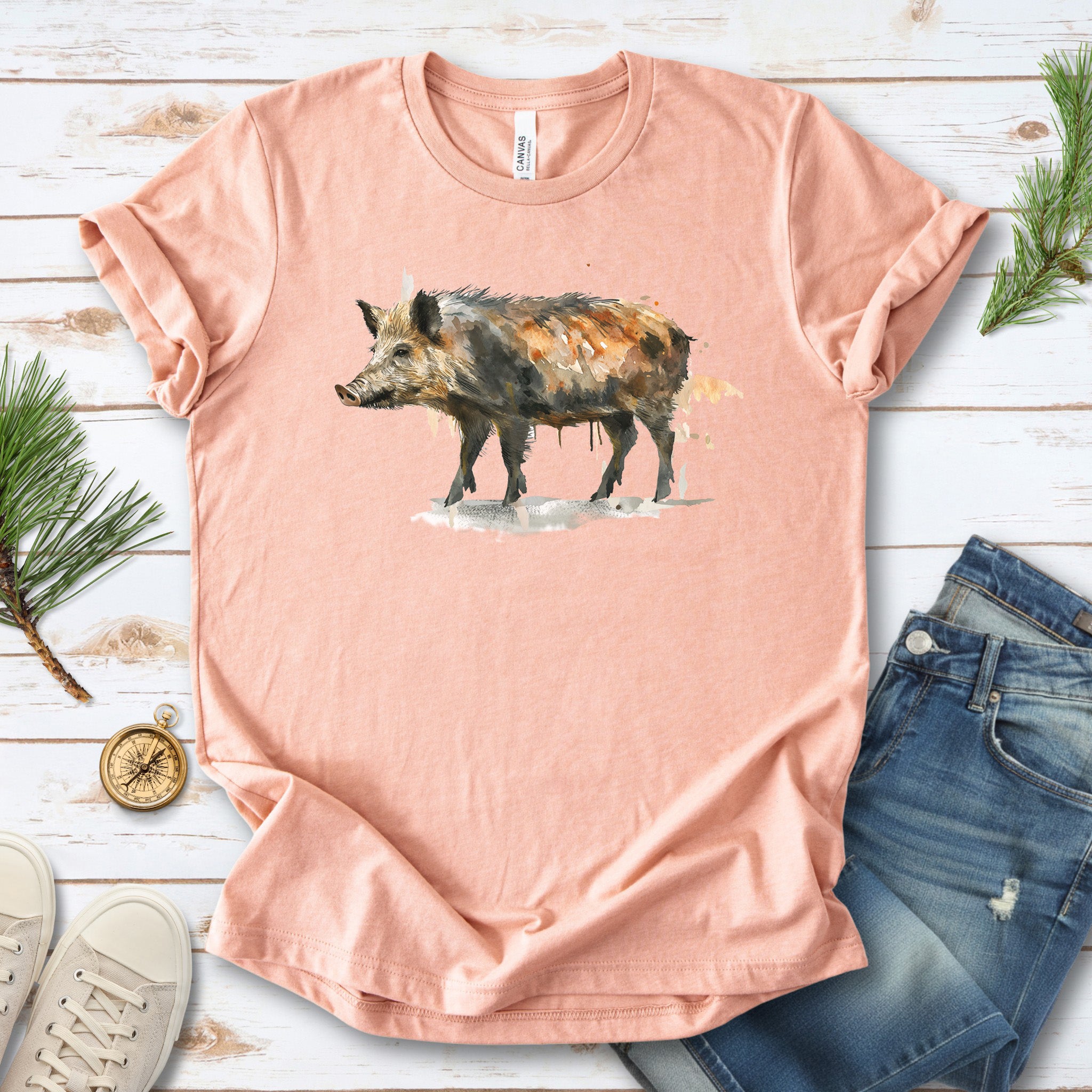Watercolor Wild Boar T-Shirt – Rustic Nature Lover Gift Tee