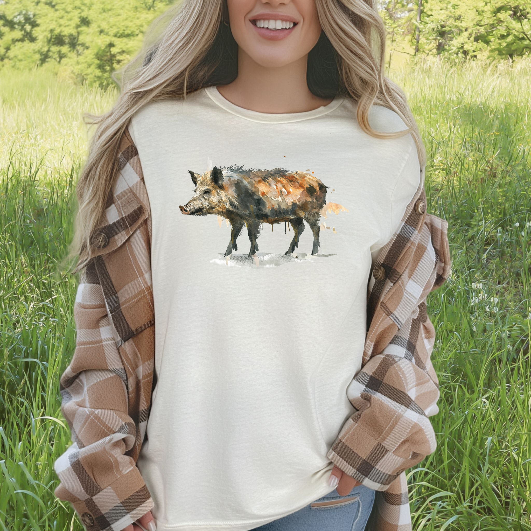 Watercolor Wild Boar T-Shirt – Rustic Nature Lover Gift Tee