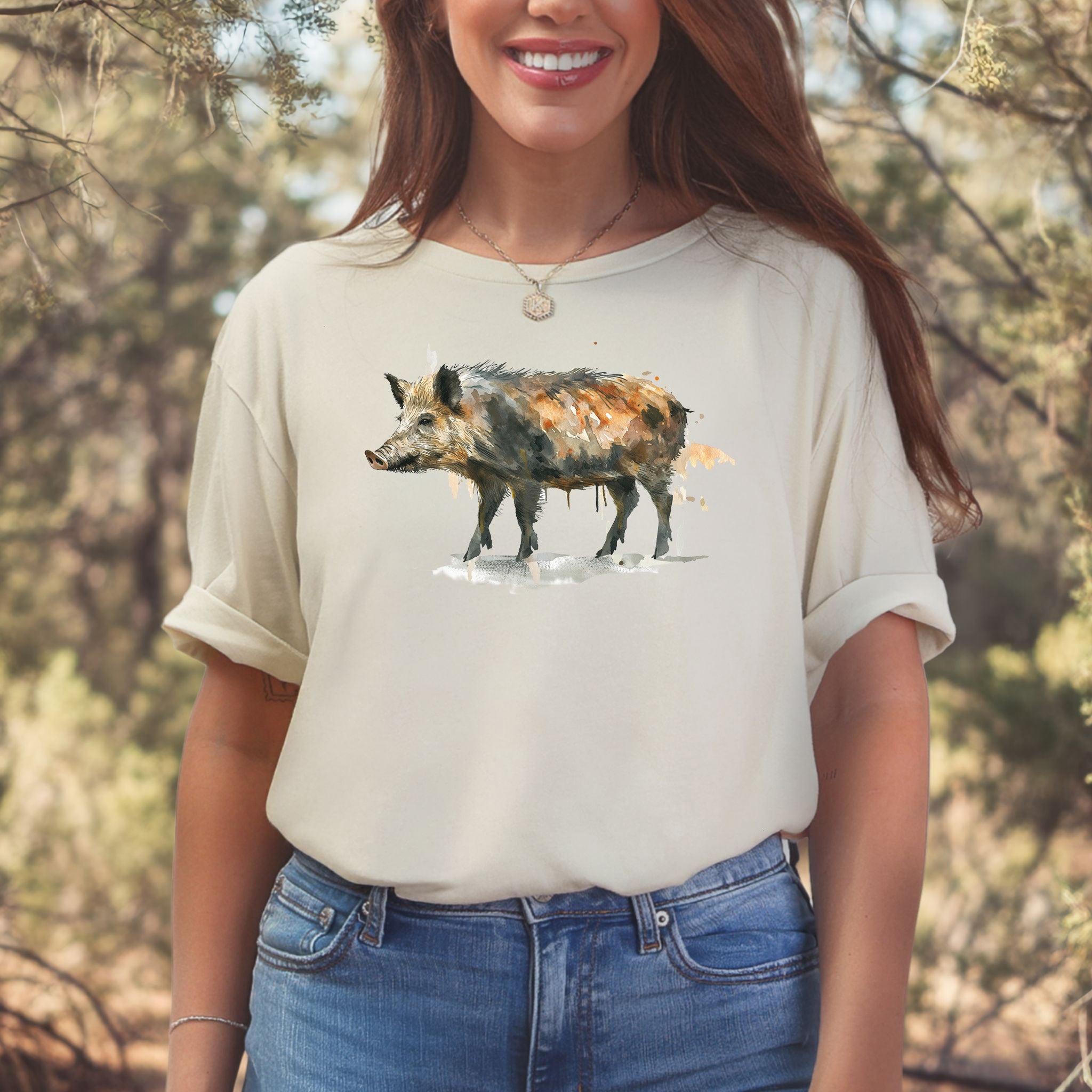 Watercolor Wild Boar T-Shirt – Rustic Nature Lover Gift Tee