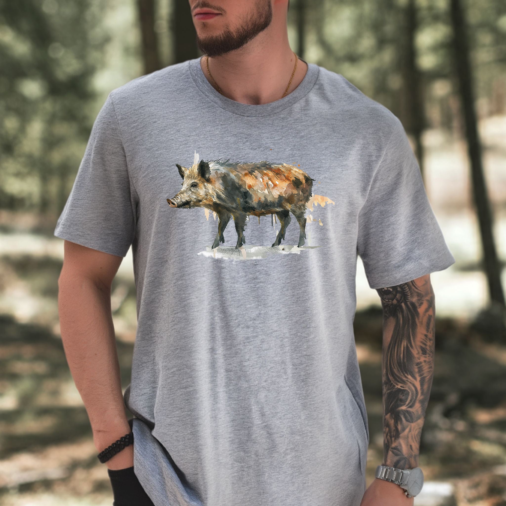 Watercolor Wild Boar T-Shirt – Rustic Nature Lover Gift Tee