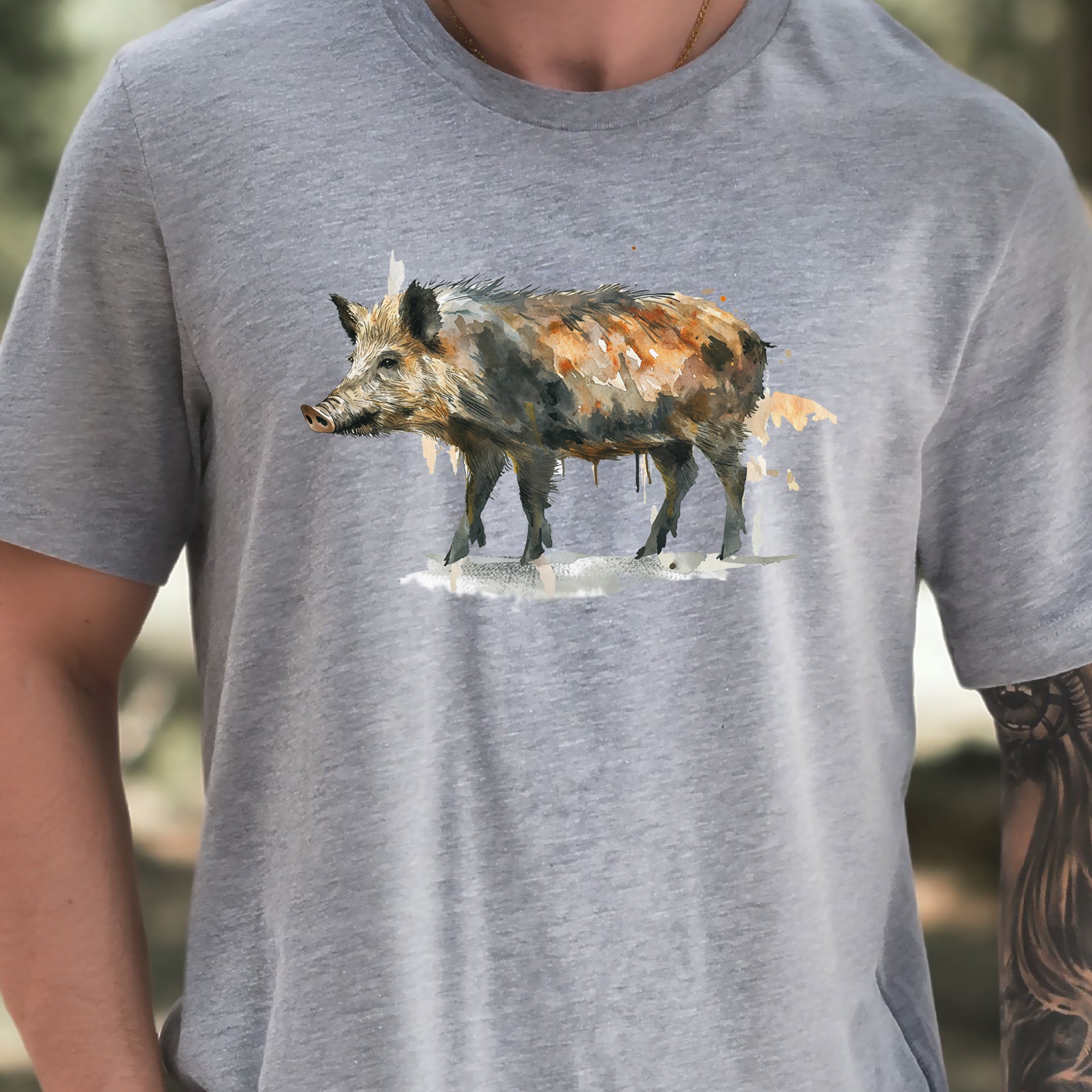 Watercolor Wild Boar T-Shirt – Rustic Nature Lover Gift Tee