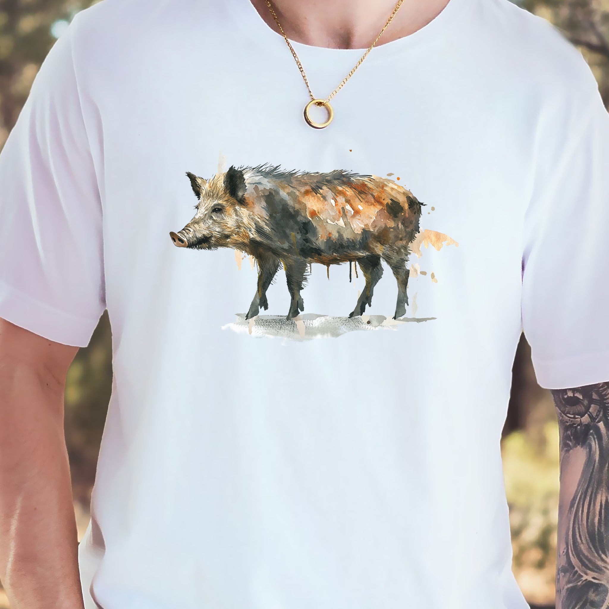 Watercolor Wild Boar T-Shirt – Rustic Nature Lover Gift Tee